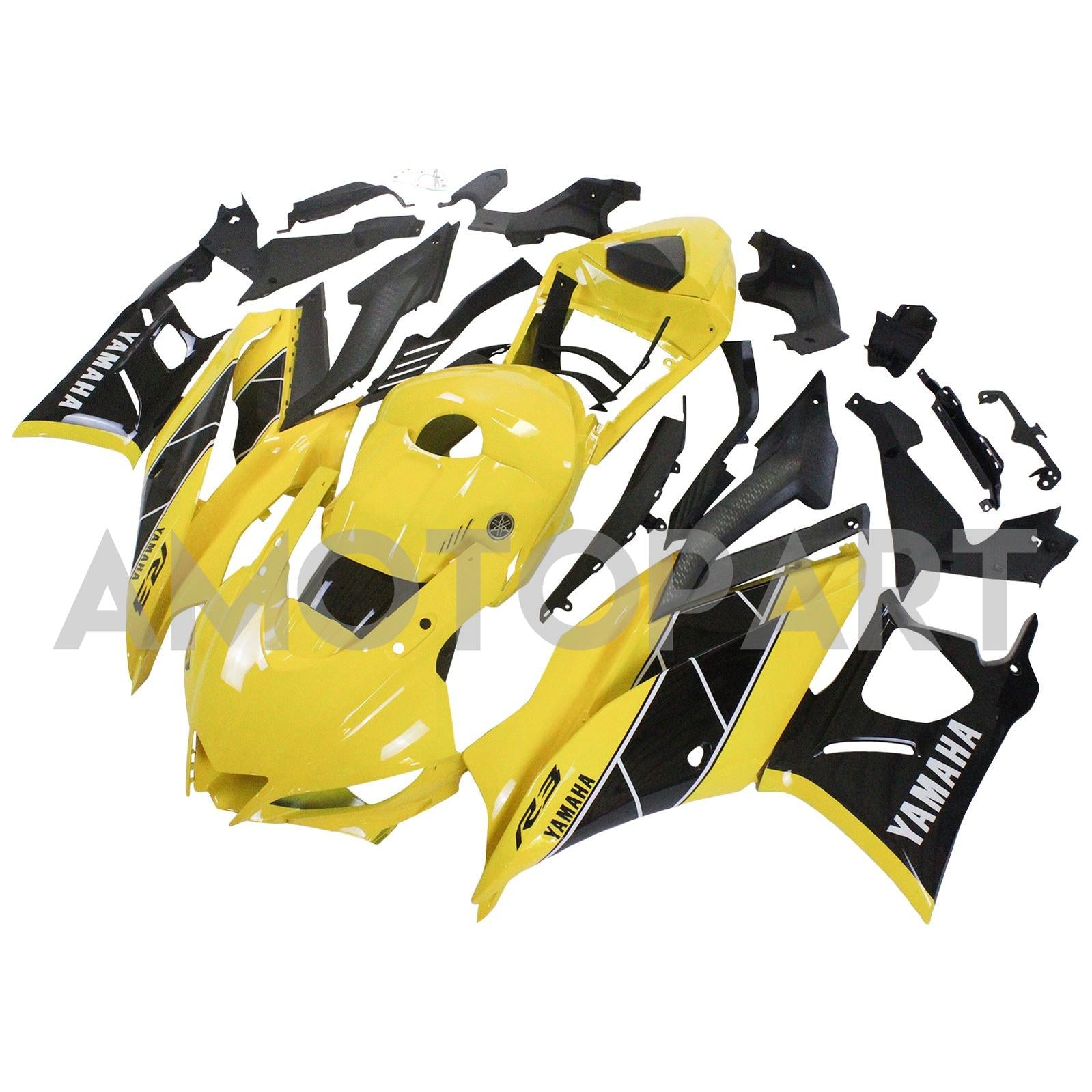 Amotopart Yamaha 2019-2021 YZF R3/YZF R25 Kit de carenagem preta amarela