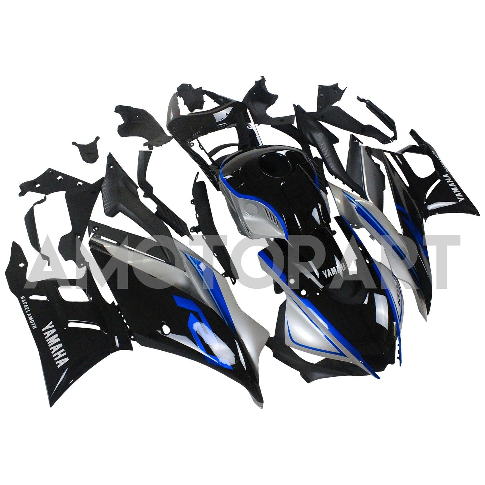 Amotopart Yamaha 2019-2021 YZF R3/YZF R25 Black Sliver Blue Fairing Kit