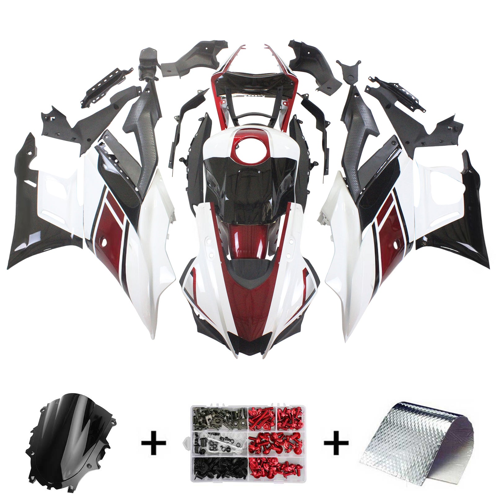 Amotopart Yamaha 2019-2021 YZF R3/YZF R25 Red Black White Fairing Kit
