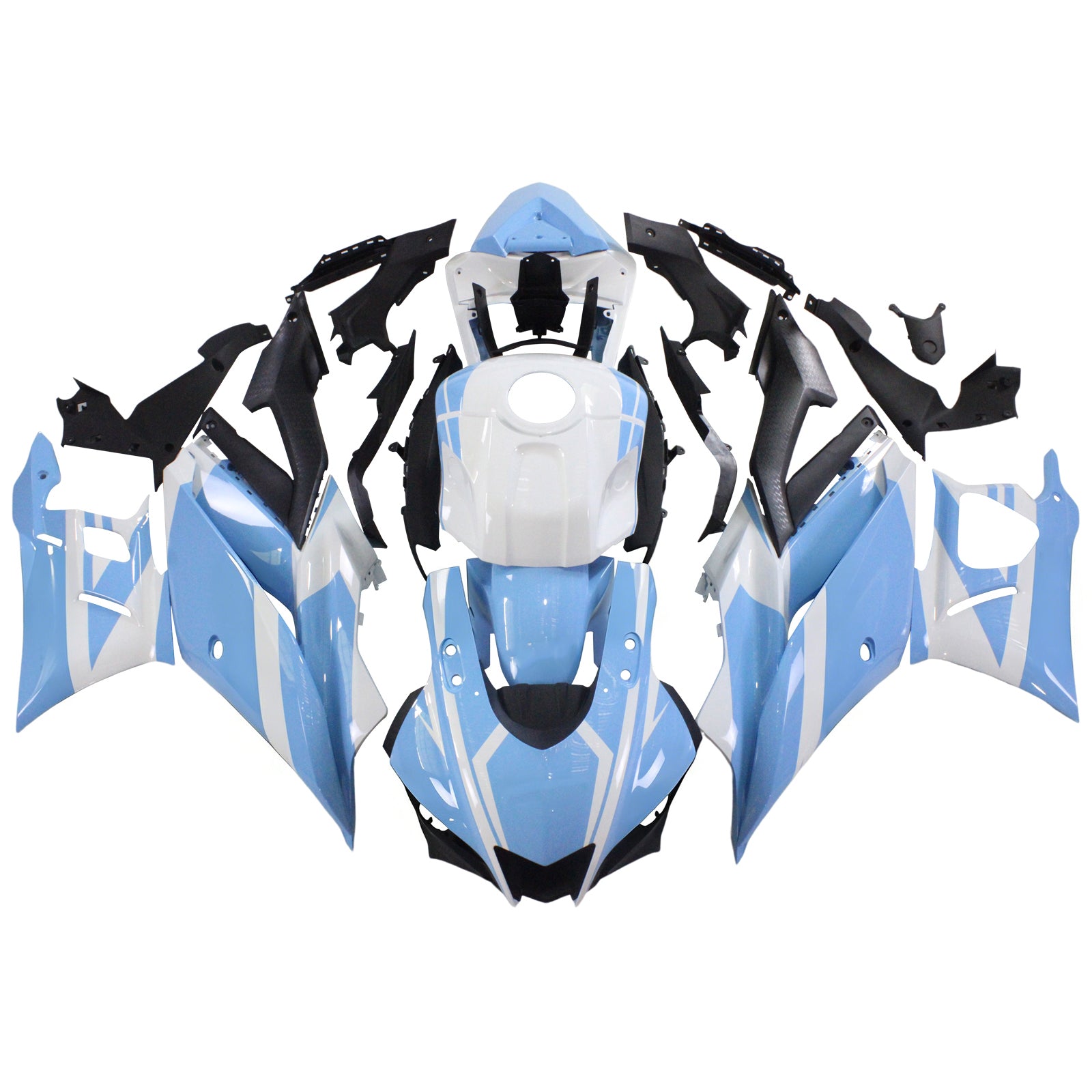 Amotopart Yamaha 2019-2021 YZF R3/YZF R25 Bleu&Kit de carénage blanc Style1