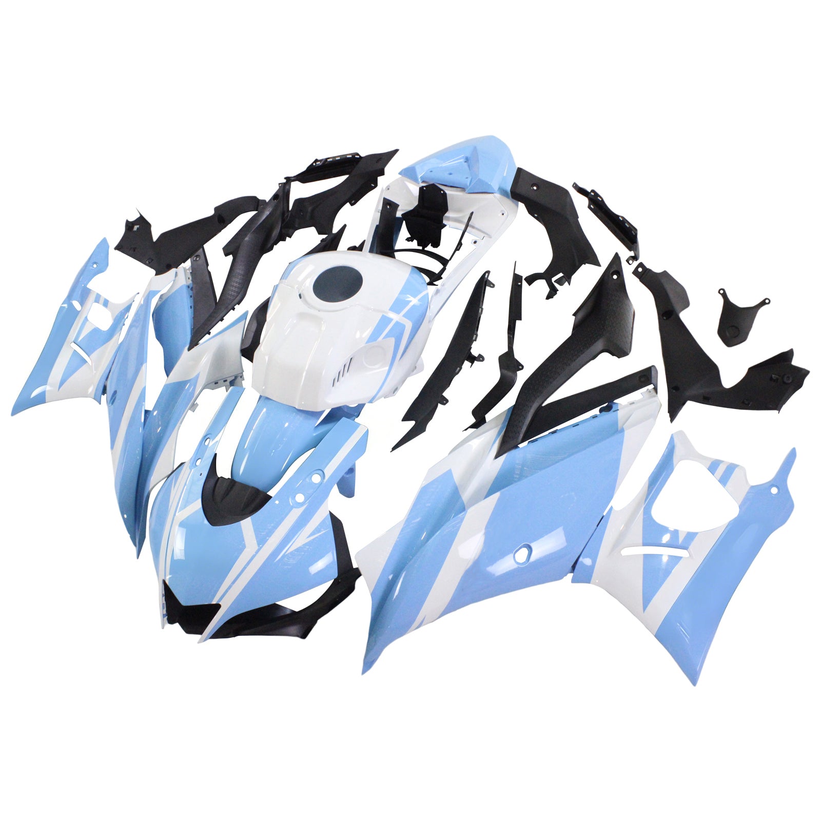 Amotopart Yamaha 2019-2021 YZF R3/YZF R25 Bleu&Kit de carénage blanc Style1