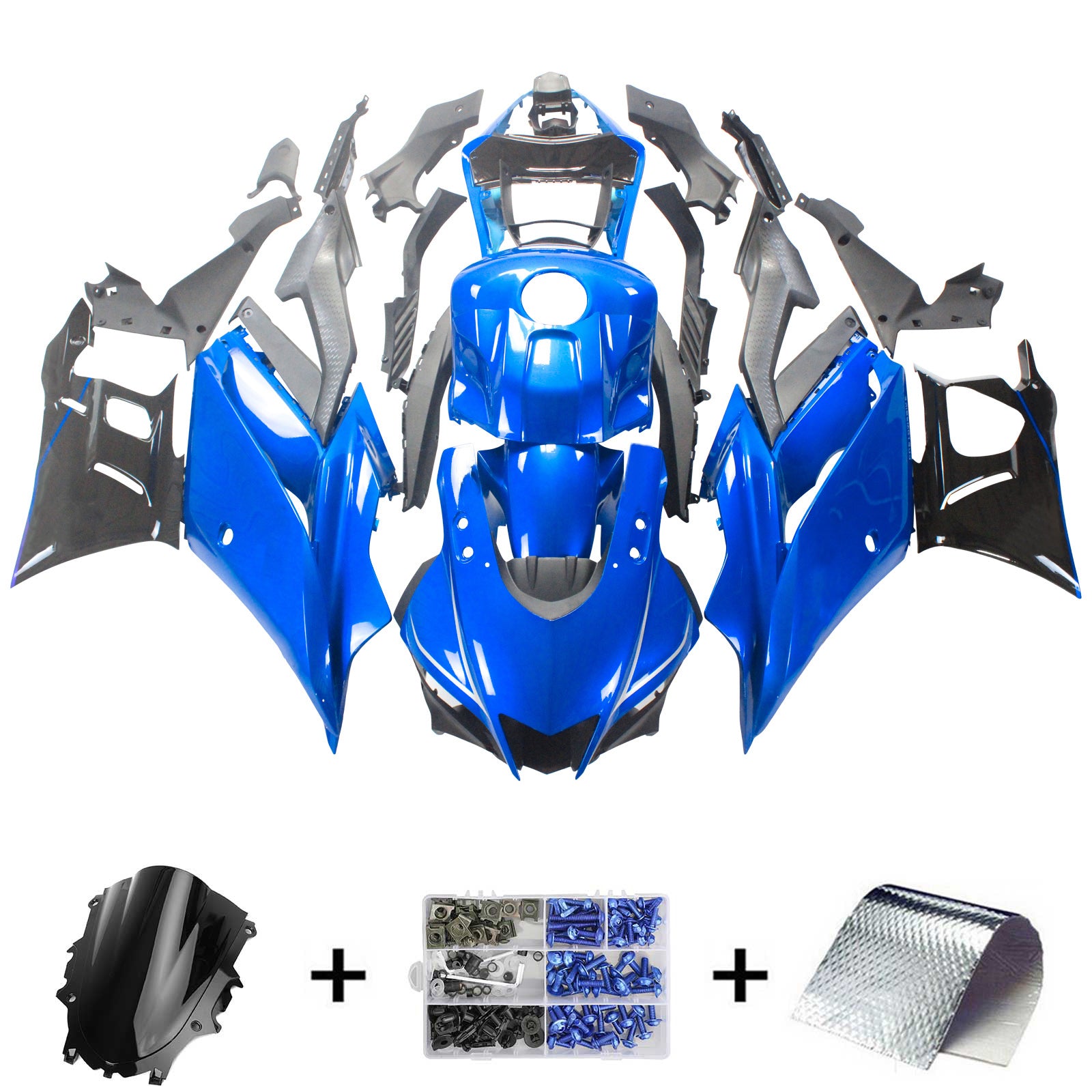 Amotopart Yamaha 2019-2021 YZF R3/YZF R25 Black & Blue Style4 Failing Kit