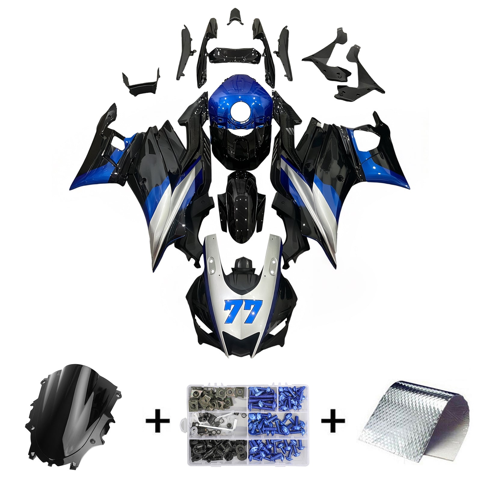 Amotopart Yamaha 2019-2021 YZF R3/YZF R25 Blue&Grey Fairing Kit