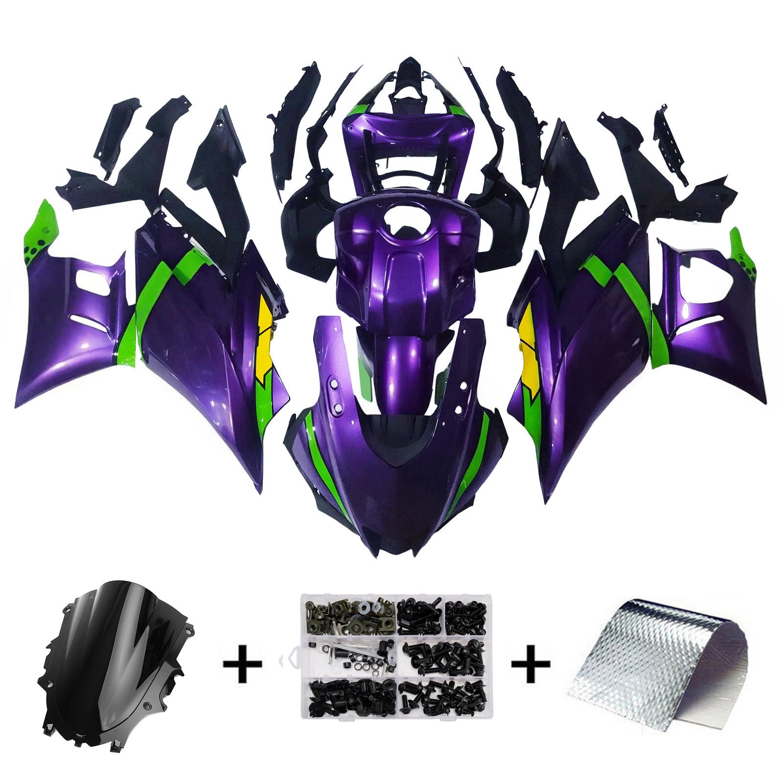 Amotopart Yamaha 2019-2021 YZF R3/YZF R25 Purple&Green Fairing Kit