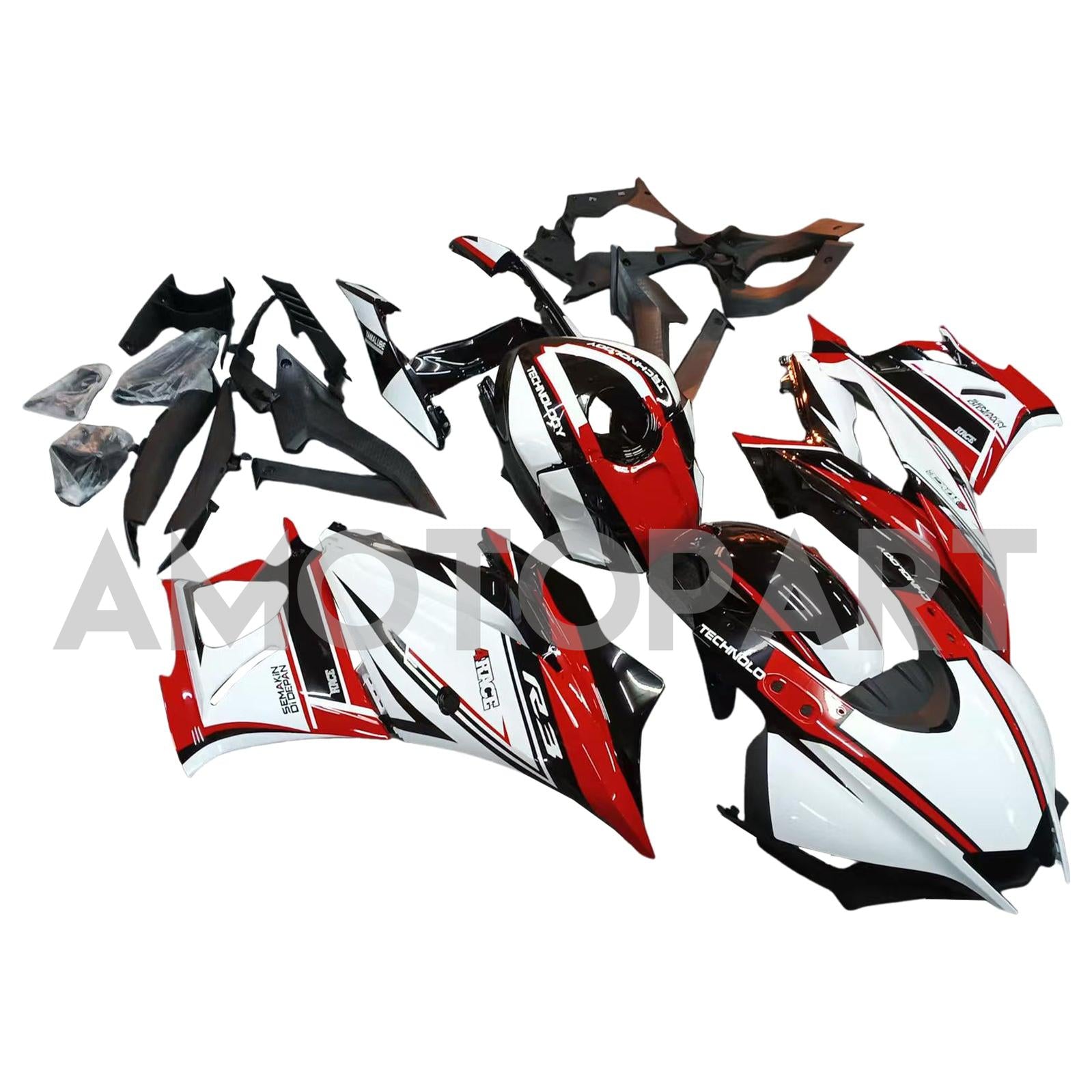 Amotopart ヤマハ 2019-2021 YZF R3/YZF R25 レッド&ブラック スタイル 7 フェアリングキット