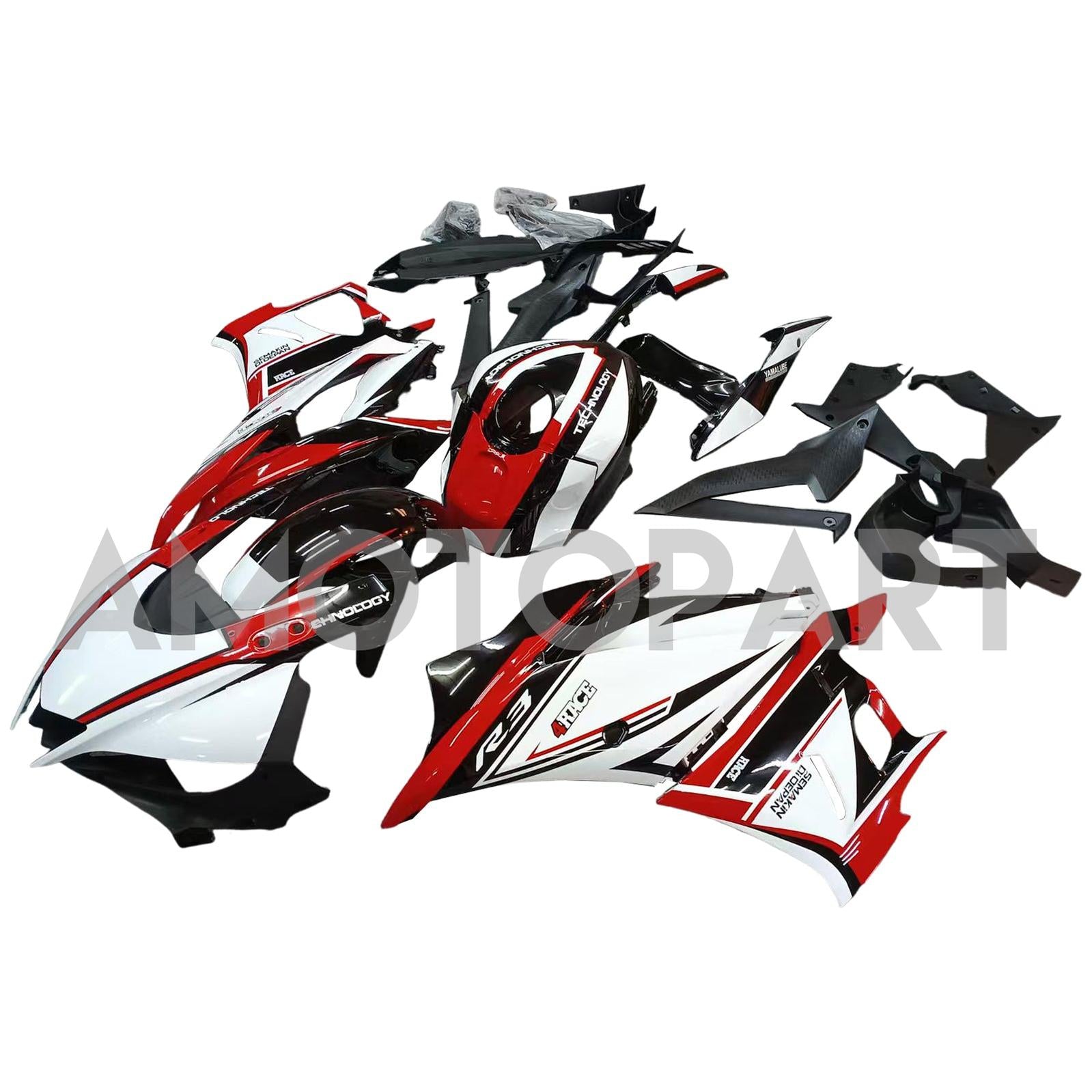 Amotopart ヤマハ 2019-2021 YZF R3/YZF R25 レッド&ブラック スタイル 7 フェアリングキット