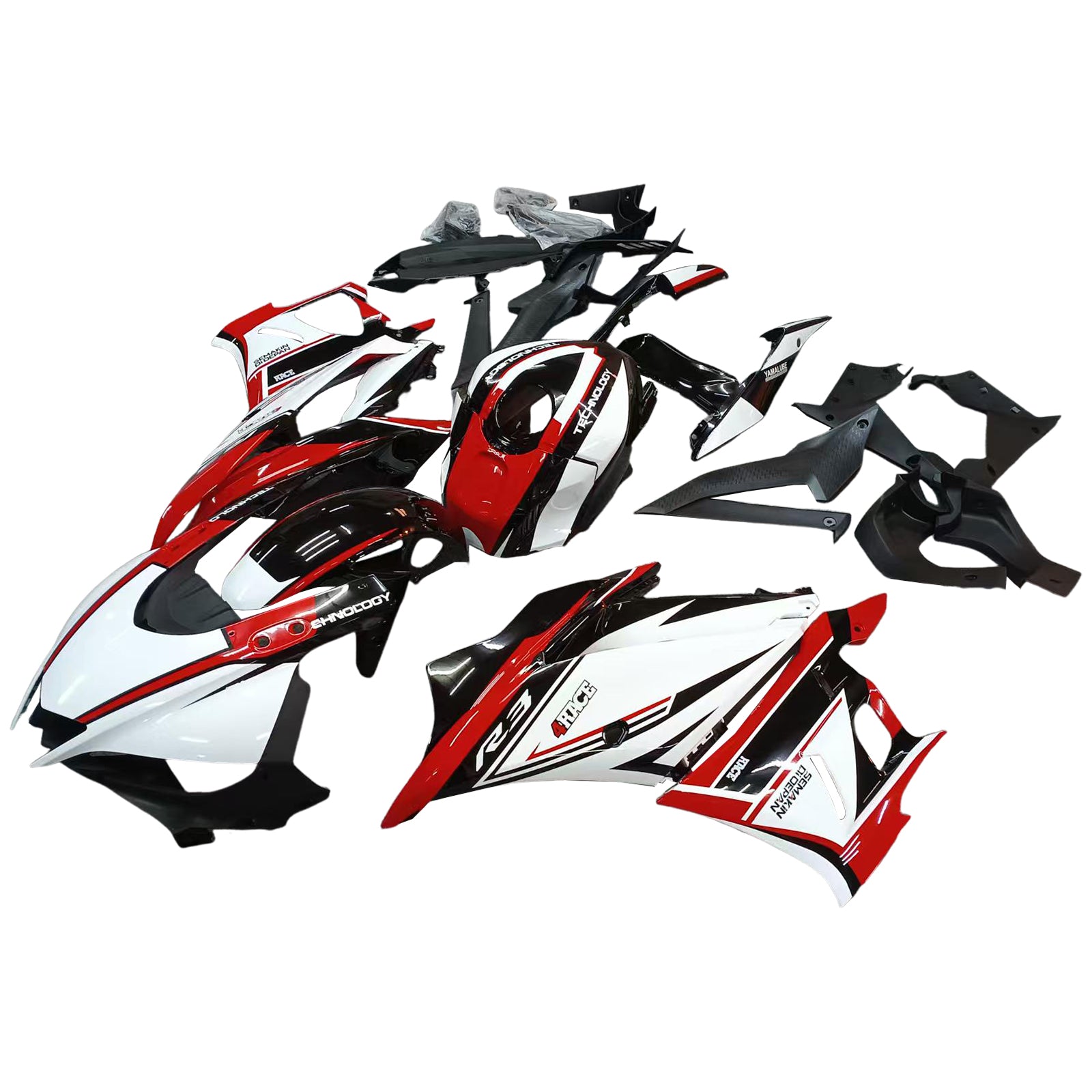 Amotopart Yamaha 2019–2021 YZF R3/YZF R25 Rot&Schwarzes Style7-Verkleidungskit