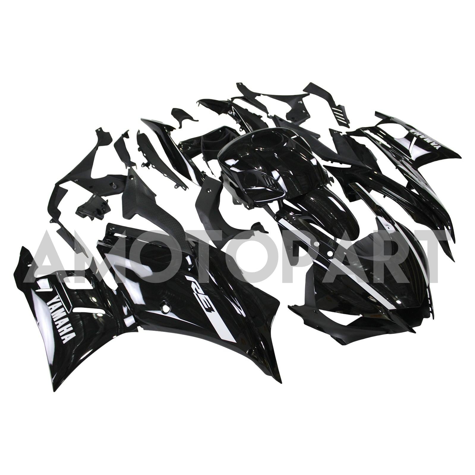 Amotopart 2022-2024 Yamaha YZF-R3 R25 Black with White Accents Fairing Kit