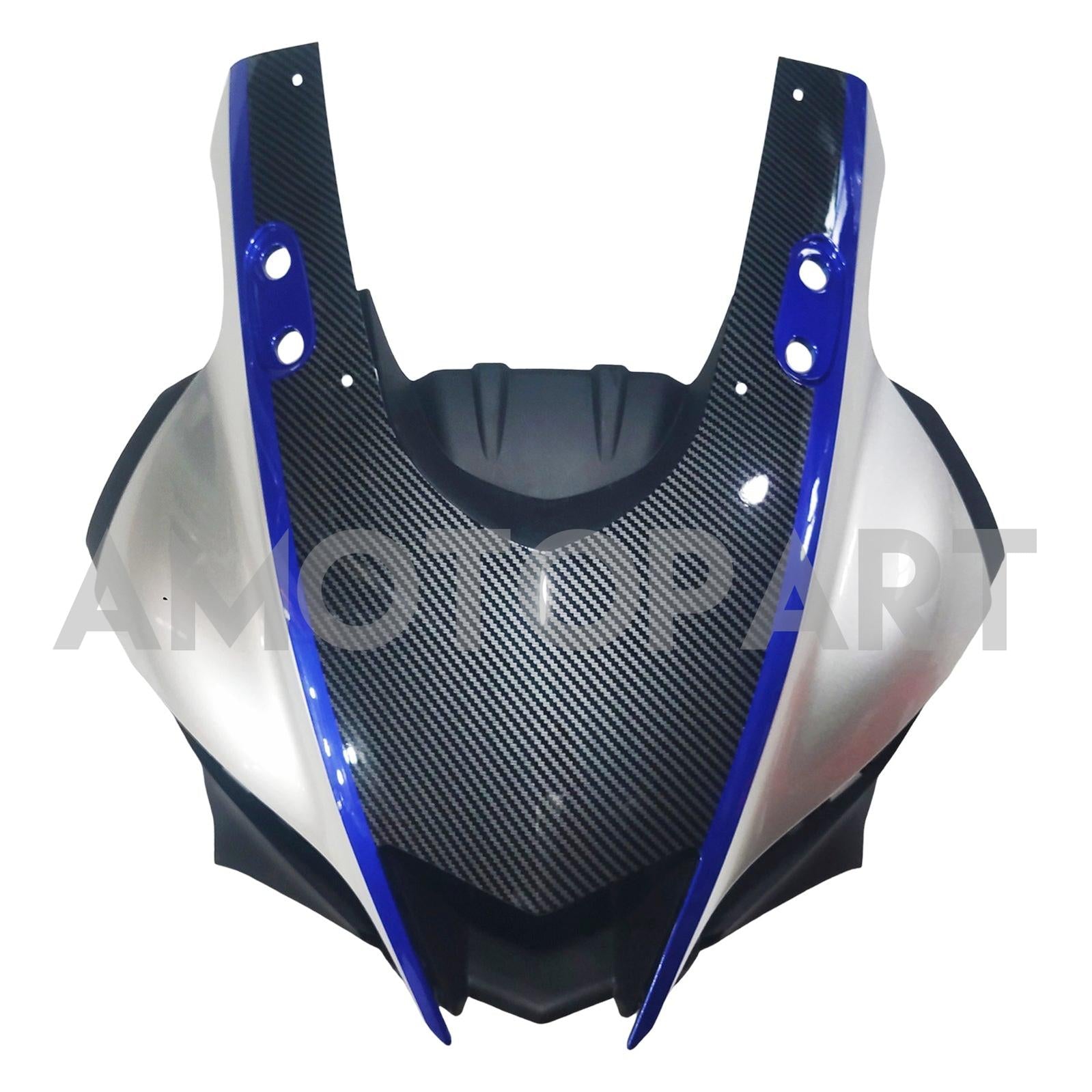 Amotopart Yamaha 2019-2021 YZF R3/YZF R25 Bleu&Kit de carénage en fibre de carbone argenté