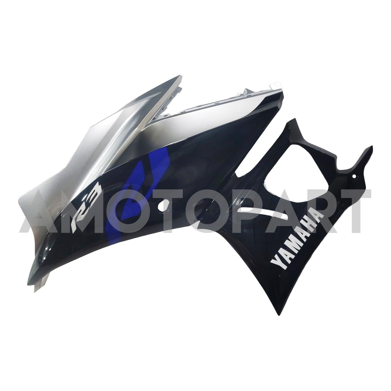 Amotopart Yamaha 2019-2021 YZF R3/YZF R25 Bleu&Kit de carénage en fibre de carbone argenté
