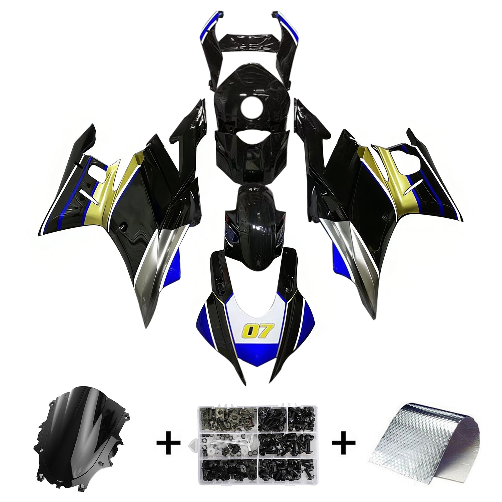 Amotopart Yamaha 2019-2021 YZF R3/YZF R25 Black with Gold Logo Fairing Kit