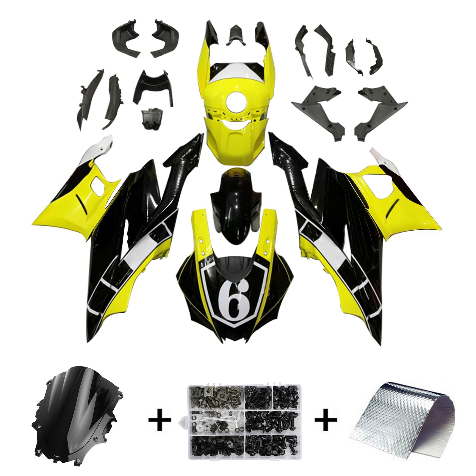 Amotopart Yamaha 2019–2021 YZF R3/YZF R25 Gelb&Schwarzes Style2 Verkleidungsset