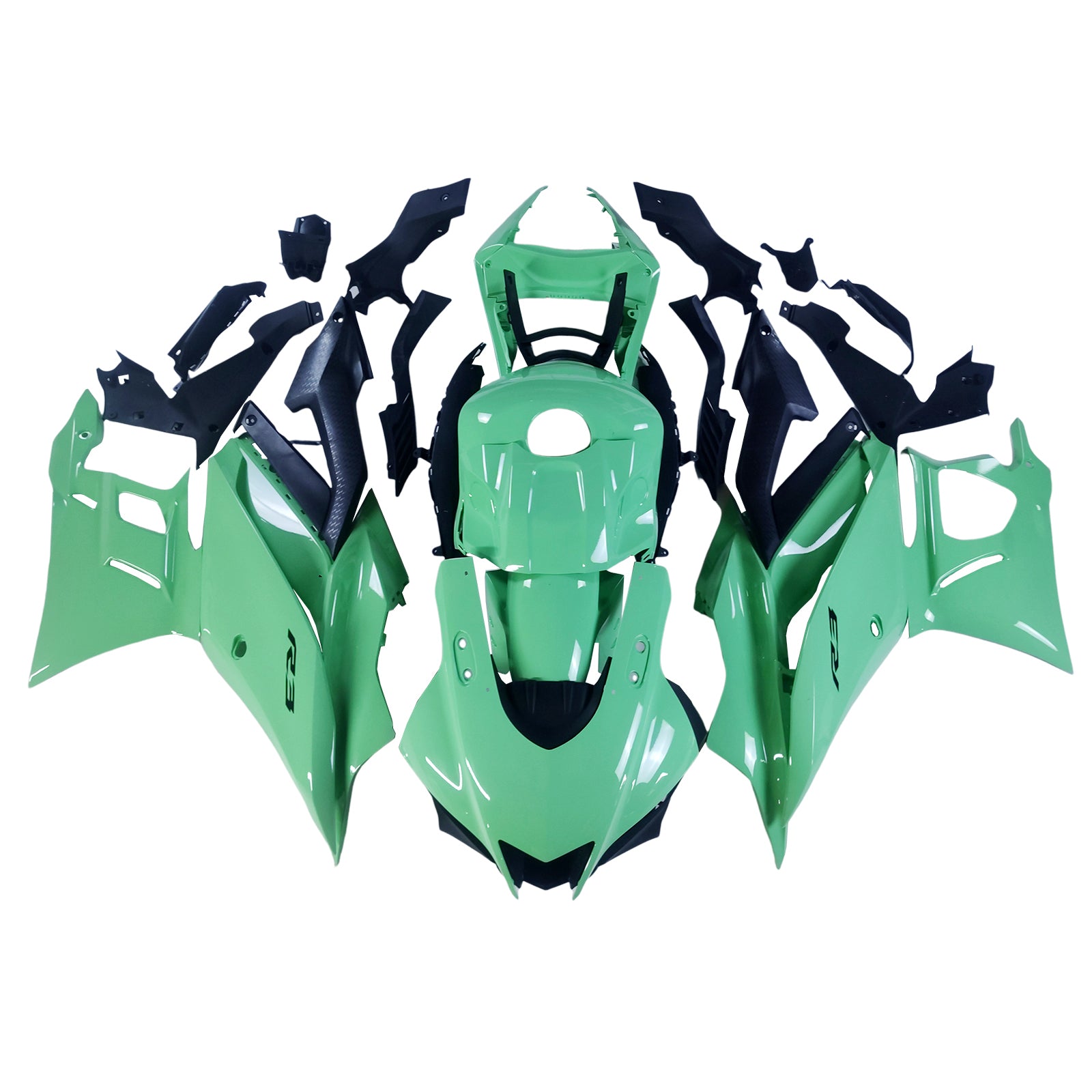 Amotopart 2019-2021 Yamaha YZF-R3 R25 Black Light Green Fairing Kit