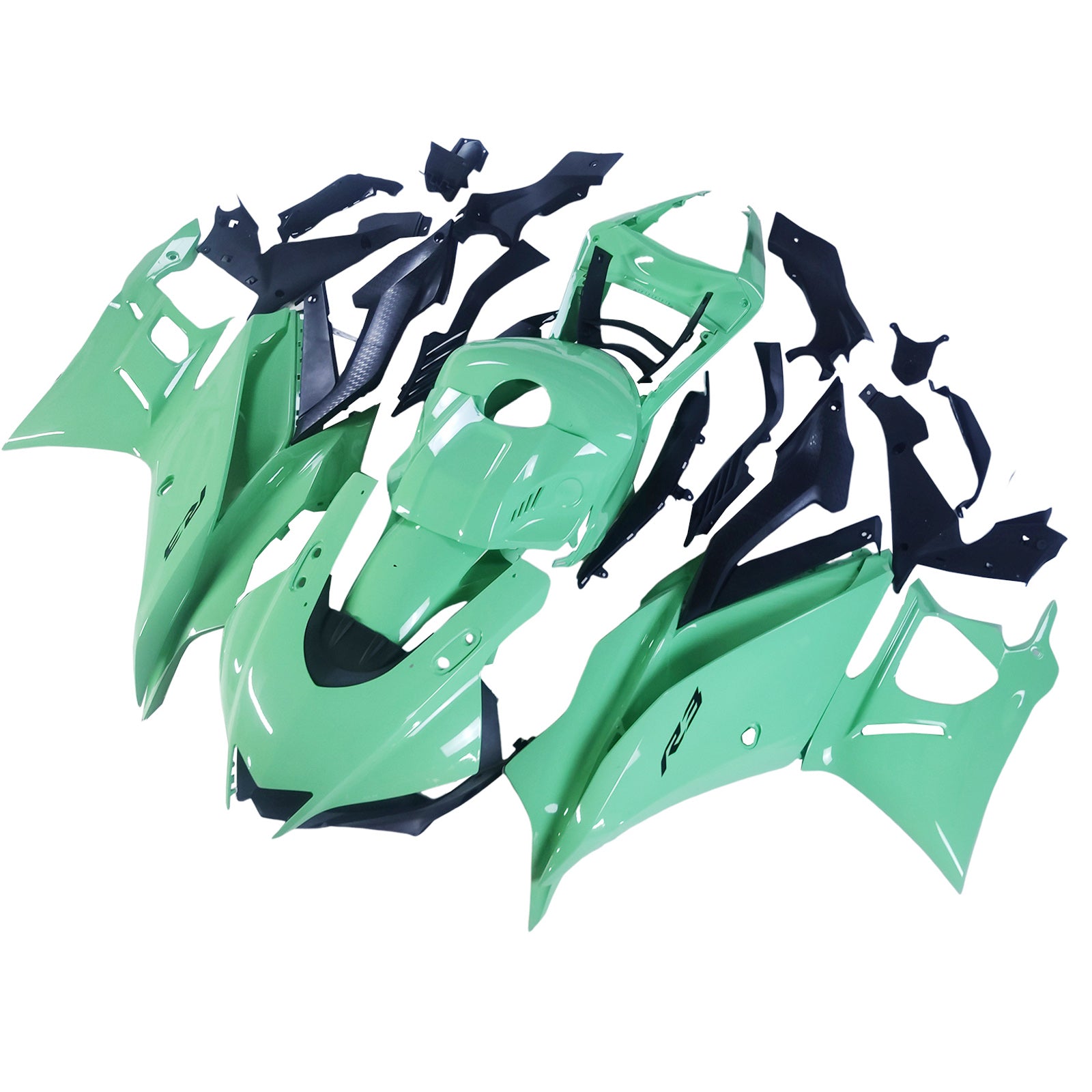 Amotopart 2019-2021 Yamaha YZF-R3 R25 Black Light Green Fairing Kit