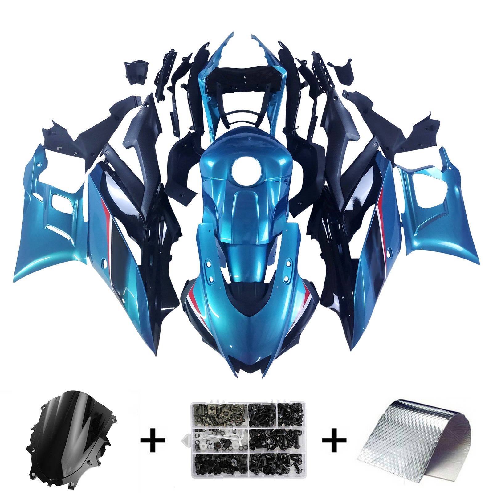 Amotopart 2019-2021 Yamaha YZF-R3 R25 Black Blue Fairing Kit