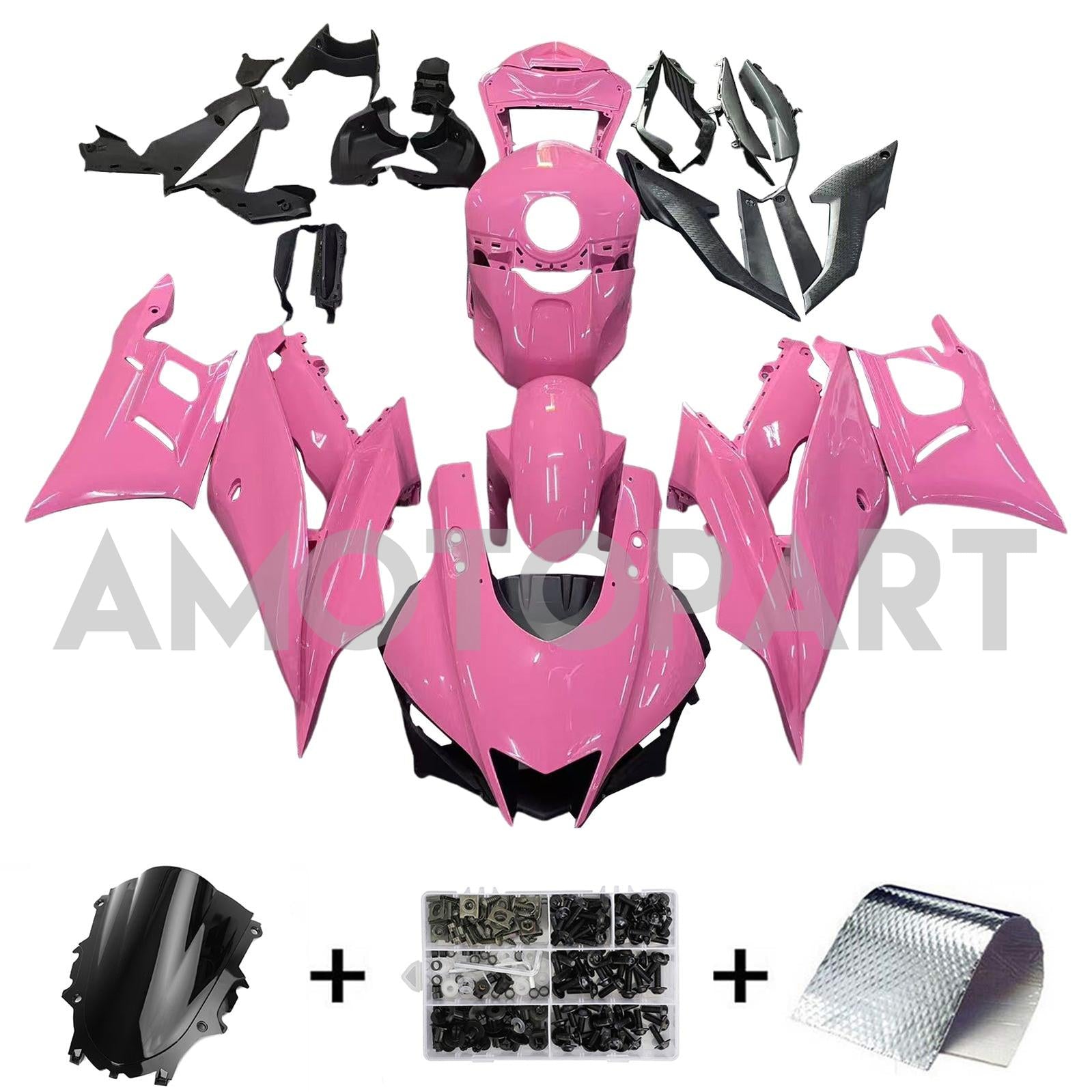 AMOTOPT 2019-2021 YAMAHA YZF-R3 R25 BLACK Pink Fairing Kit