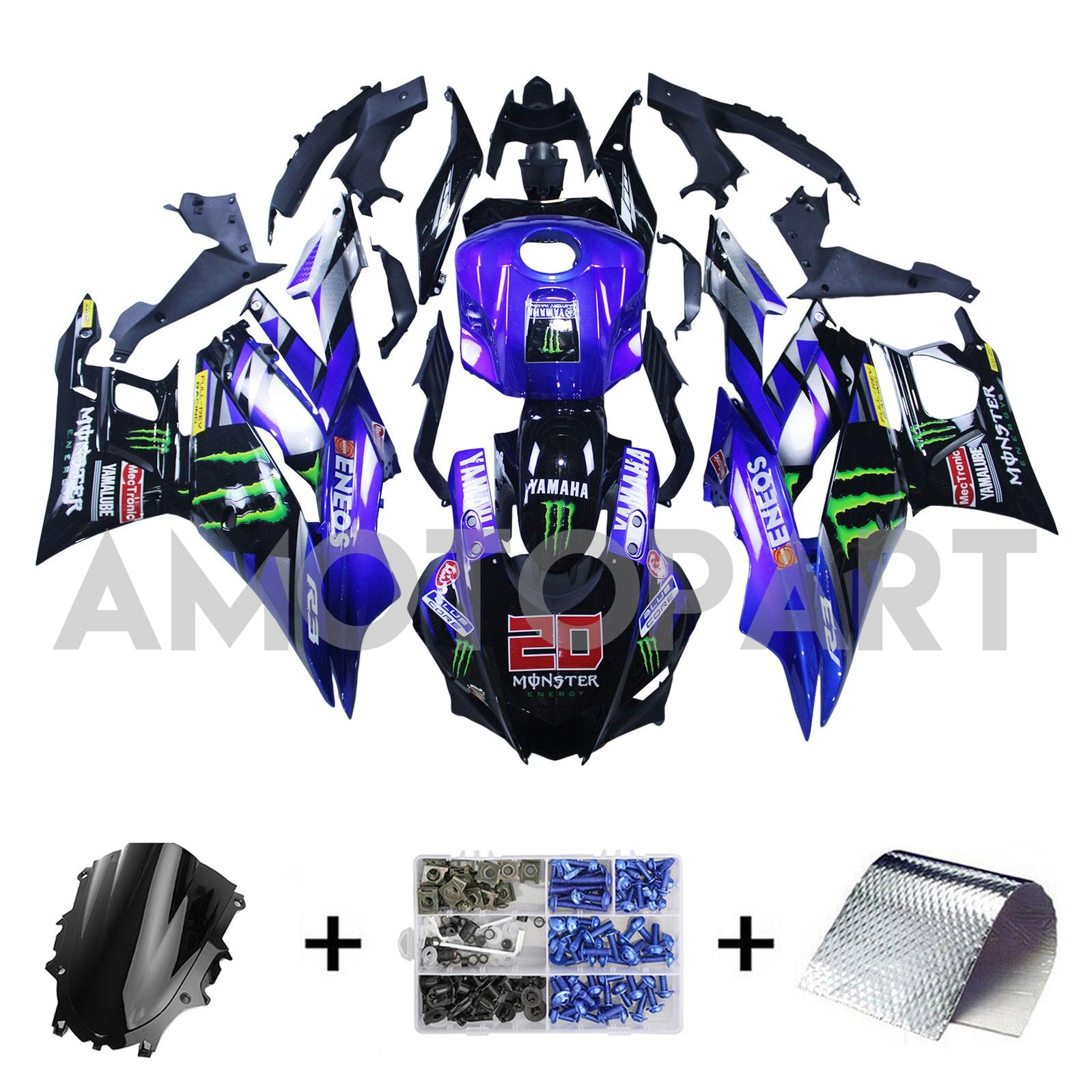 Amotopart 2019-2021 Yamaha YZF-R3 R25 Blue Black Fairing Kit