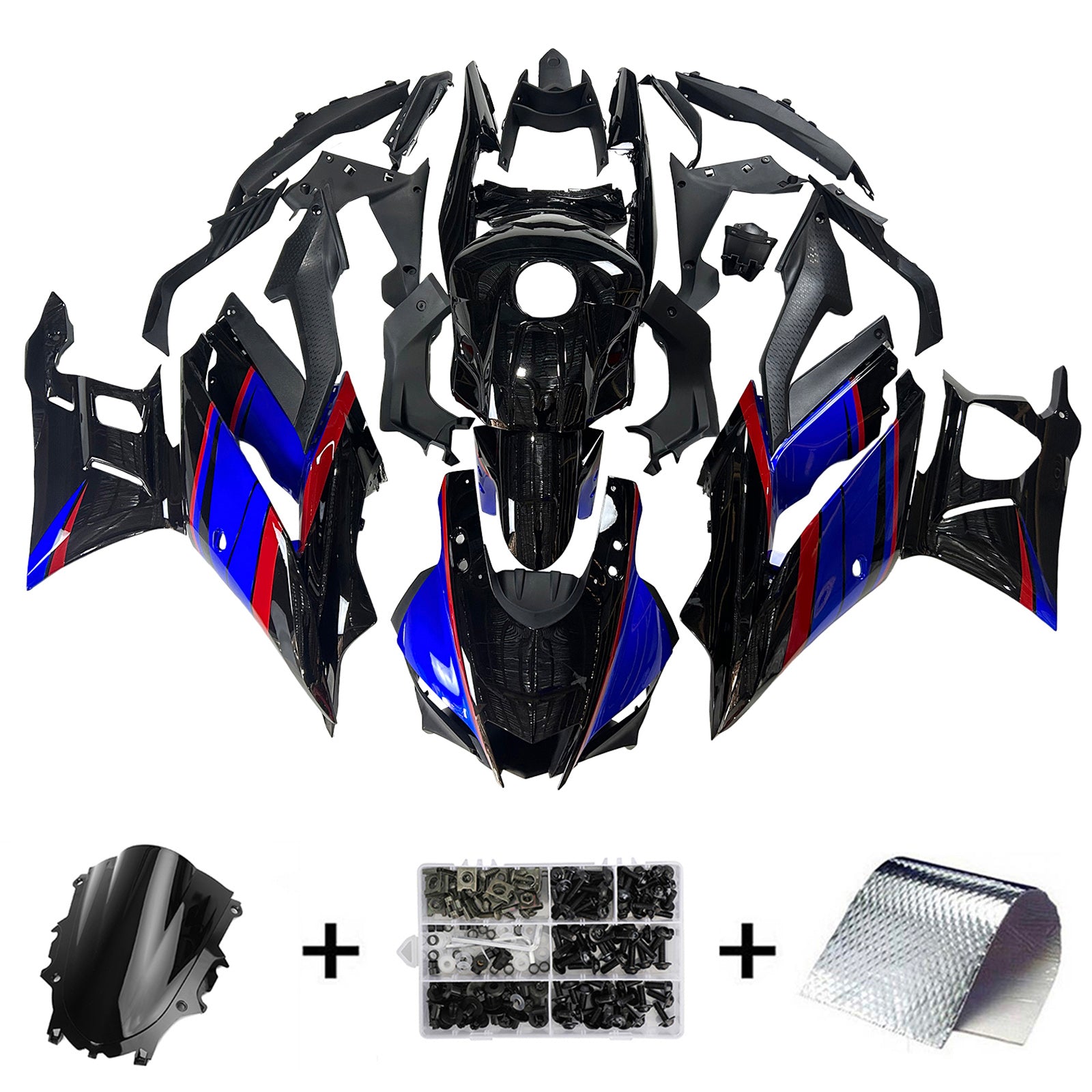 Amotopart 2019-2021 Yamaha YZF-R3 R25 Black Red Blue Fairing Kit