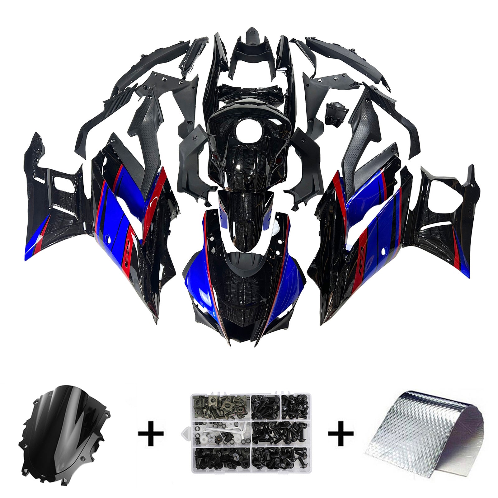 Amotopart 2019-2021 Yamaha YZF-R3 R25 Black Red Blue Fairing Kit