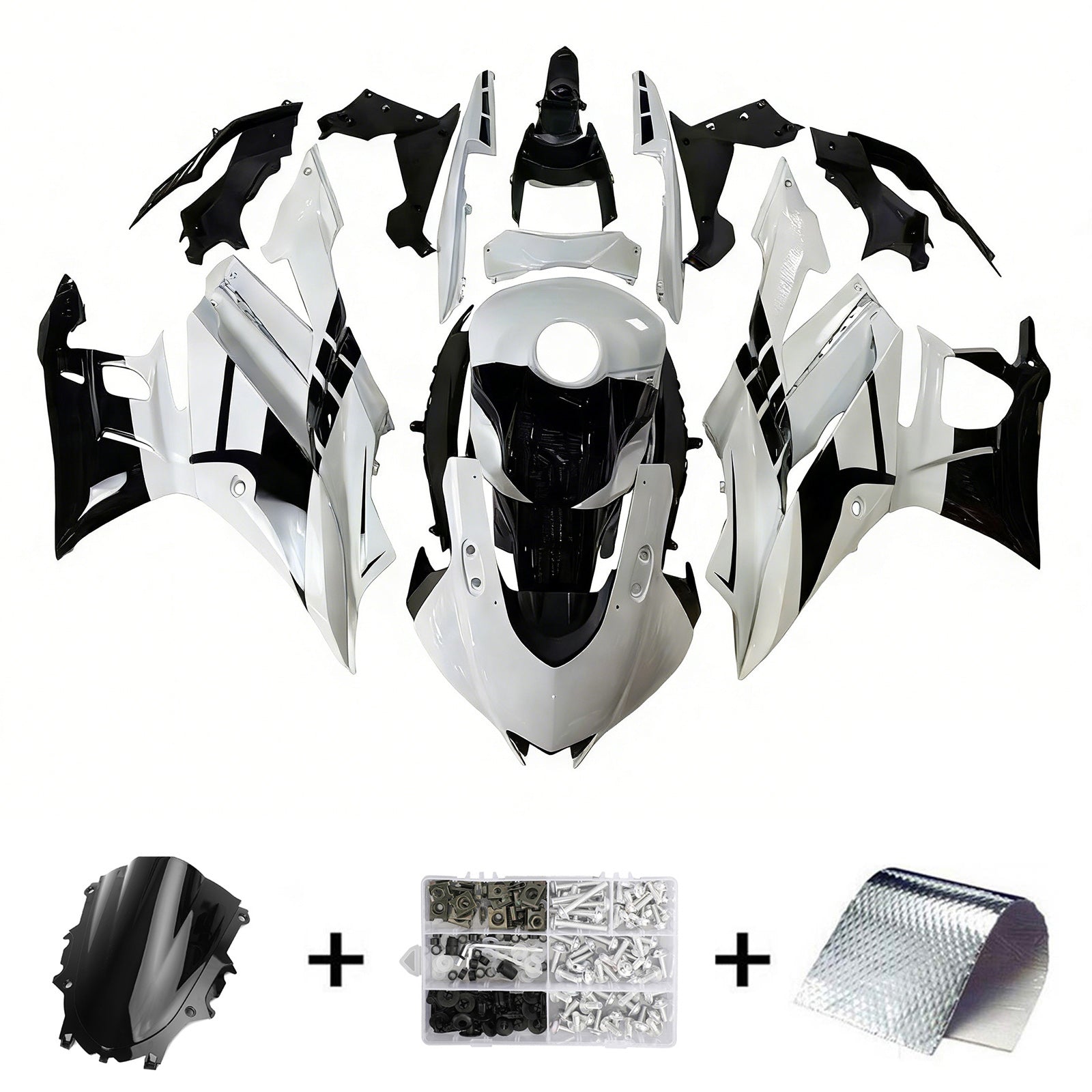 Amotopart 2019-2021 Yamaha YZF-R3 R25 Glossy Black White Fairing Kit