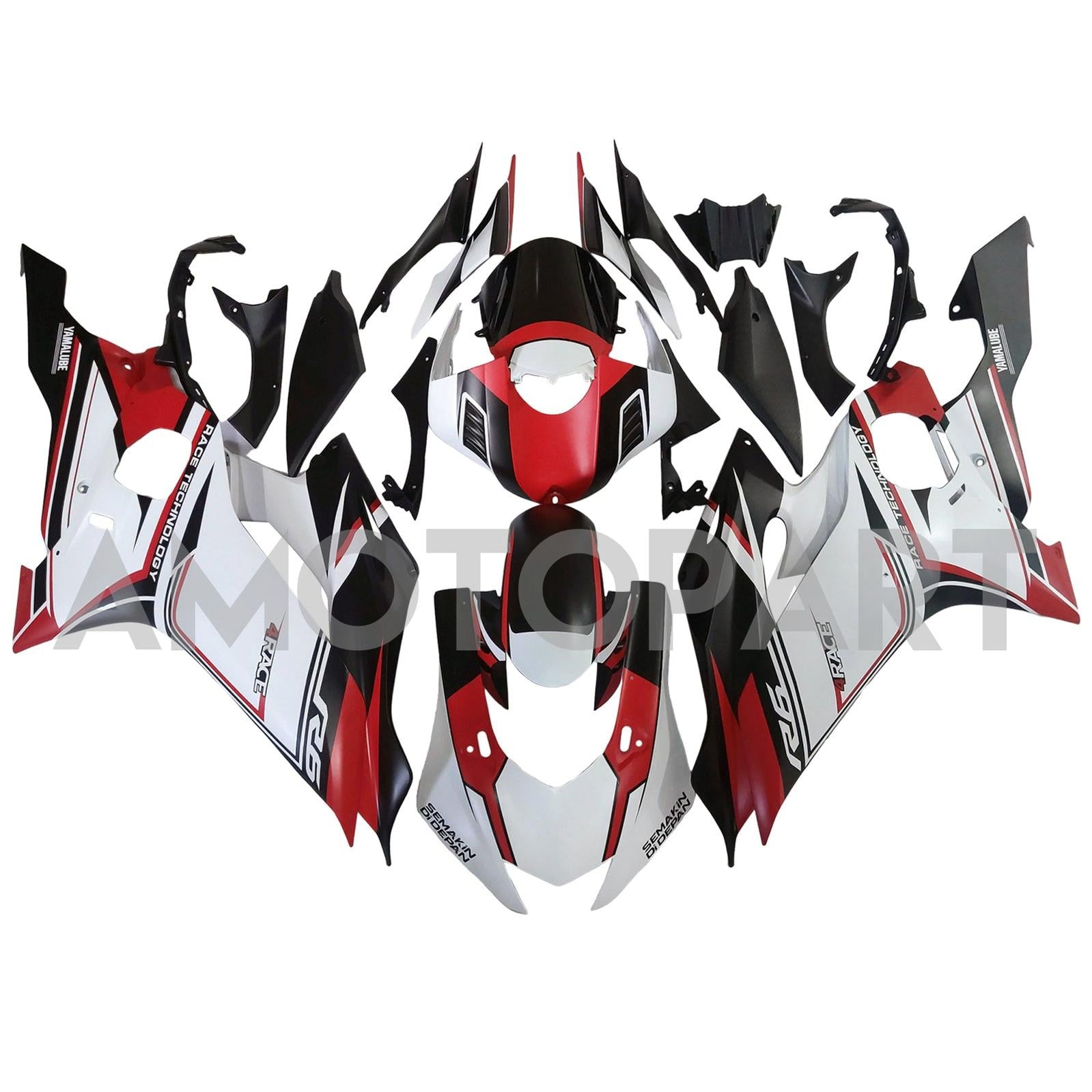 Kit de carenado Amotopart Yamaha YZF-R6 2017-2023 rojo y blanco Style3