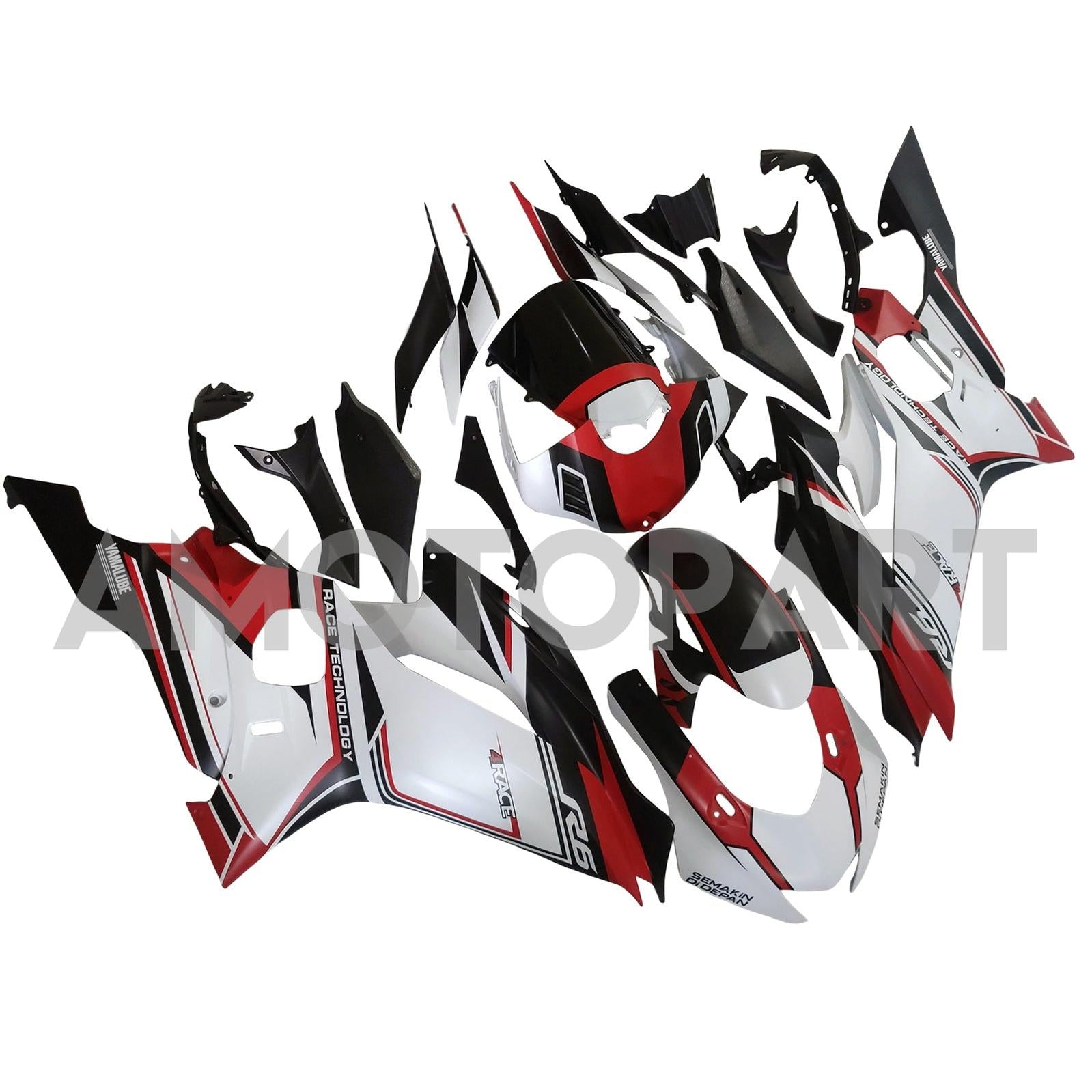 Kit de carenado Amotopart Yamaha YZF-R6 2017-2023 rojo y blanco Style3