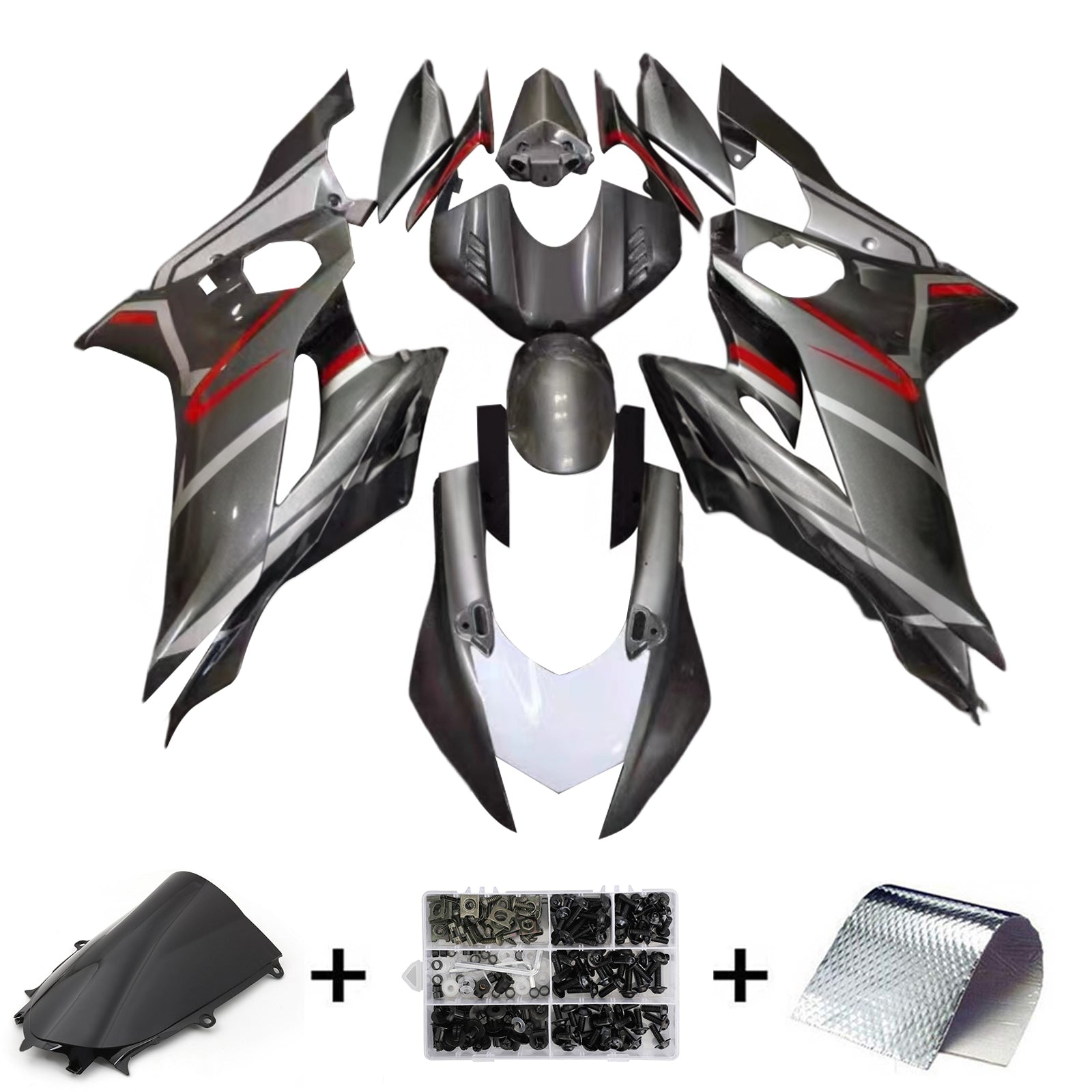 Kit carena Amotopart Yamaha YZF-R6 2017-2023 Grigio e Nero