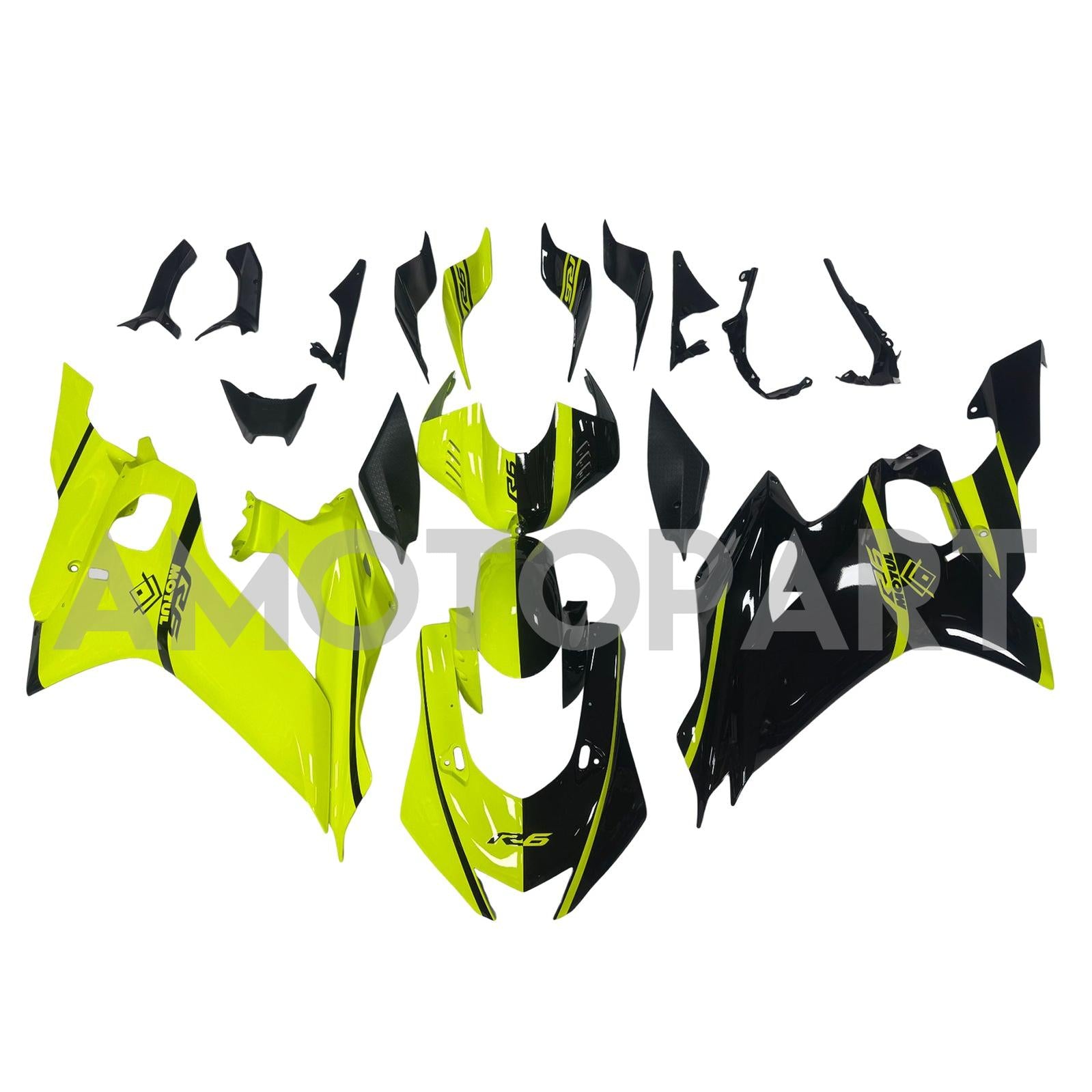 Kit carena Amotopart Yamaha YZF-R6 2017-2023 nero e giallo neon