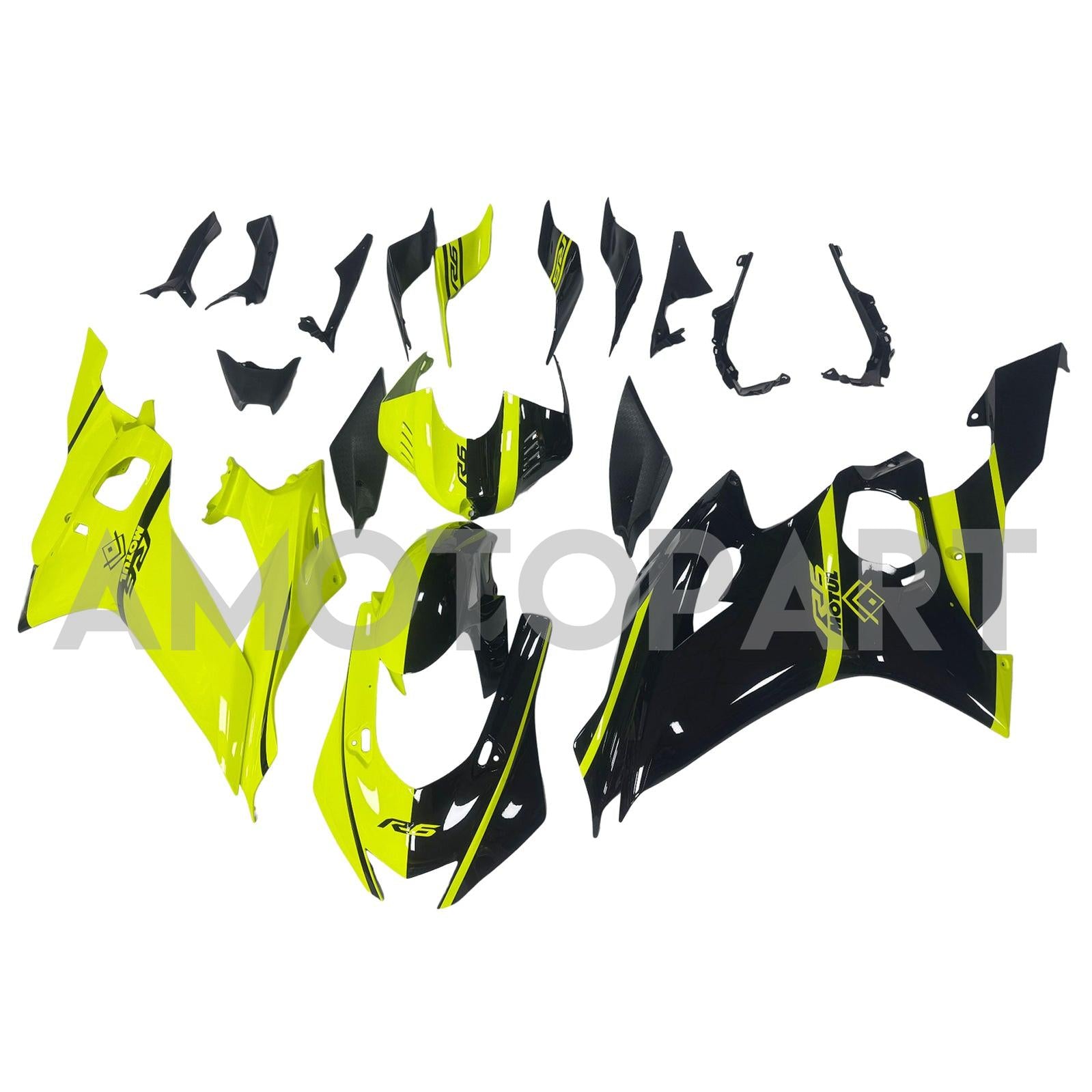 Kit carena Amotopart Yamaha YZF-R6 2017-2023 nero e giallo neon