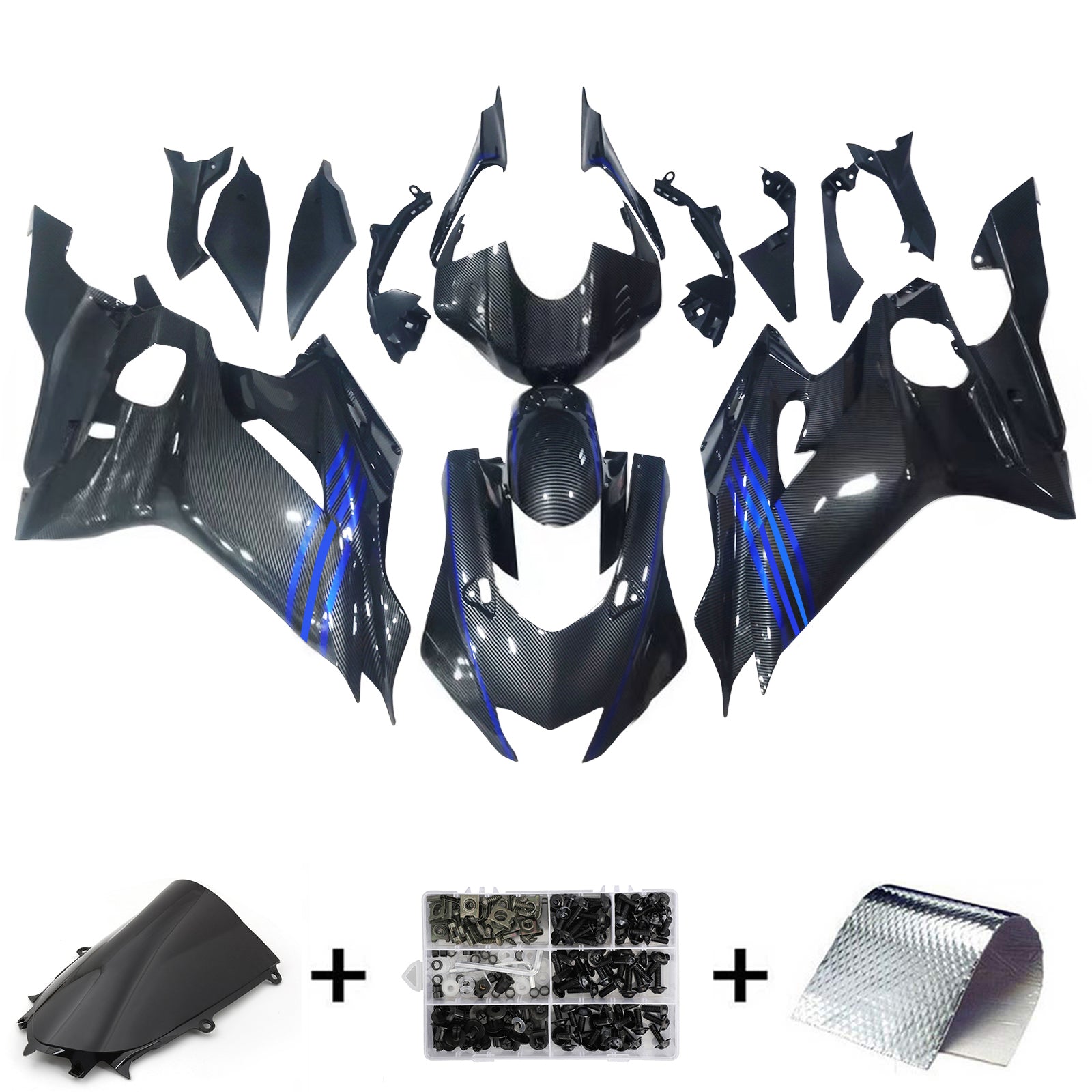 Amotopart 2017-2023 ヤマハ YZF R6 カーボンファイバー ブラック ブルー フェアリングキット