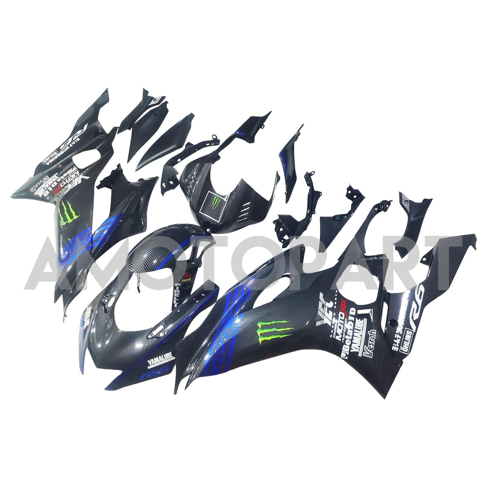 Amotopart 2017-2023 Yamaha YZF R6 Uhlíkové vlákno černé modré kapky