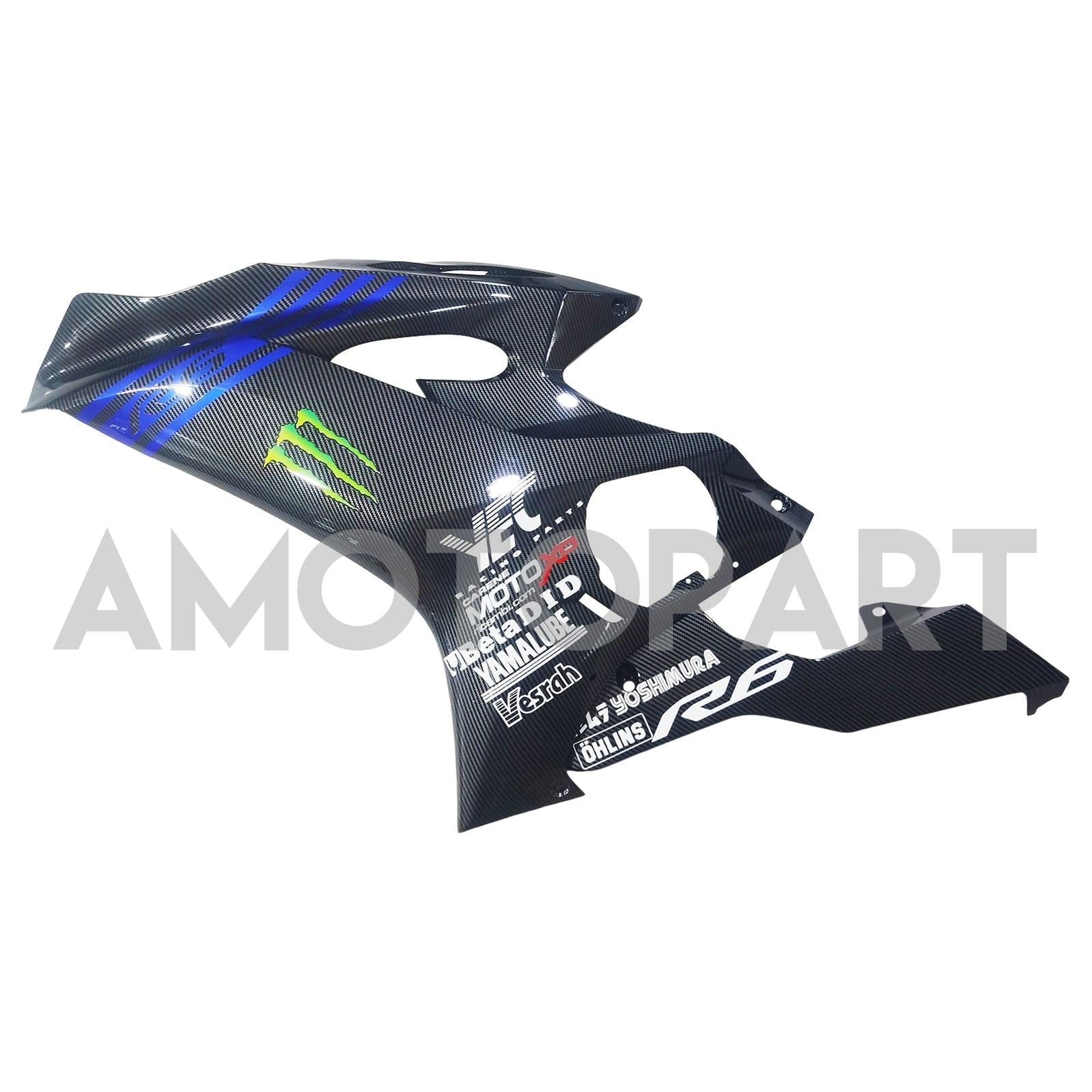 Amotopart 2017-2023 Yamaha YZF R6 Uhlíkové vlákno černé modré kapky
