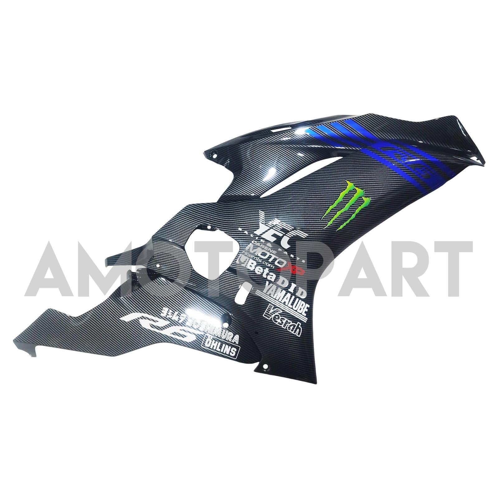Amotopart 2017-2023 Yamaha YZF R6 Uhlíkové vlákno černé modré kapky