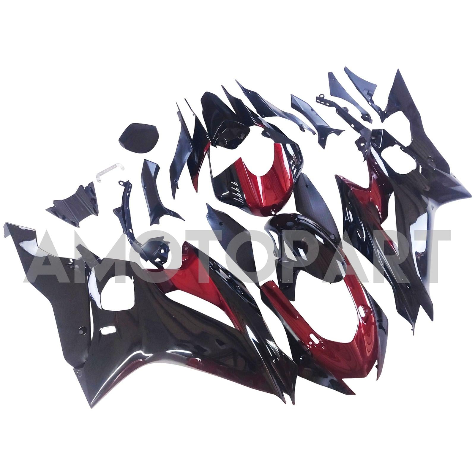 Amotopart 2017-2023 Yamaha YZF R6 Black Dark Red Fairing Kit