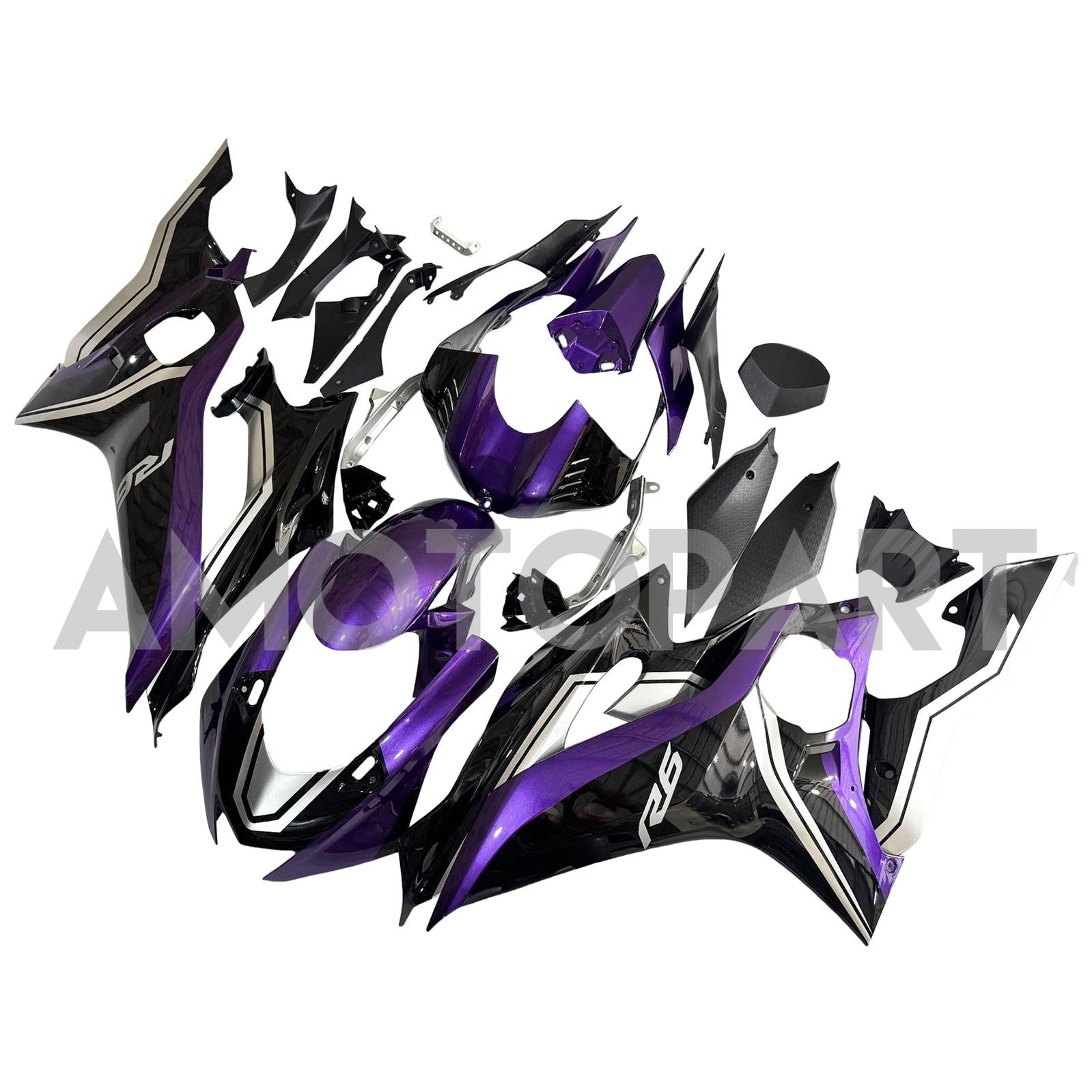 Amotopart 2017-2023 Yamaha Yzf R6 Black Purple Fairing Zestaw