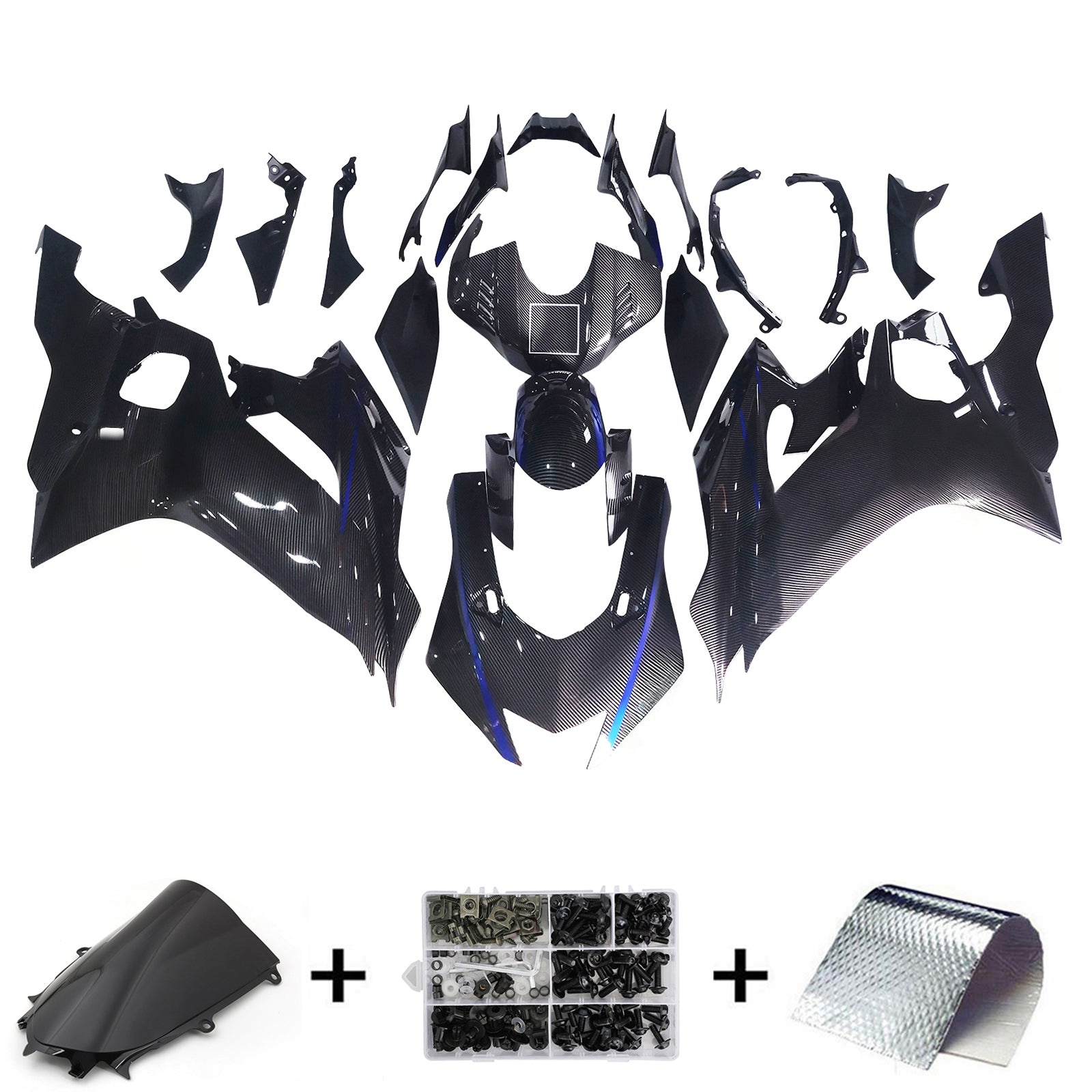 Amotopart 2017-2023 Yamaha YZF R6 Karbonfiber Black Grey Blue Fairing Kit