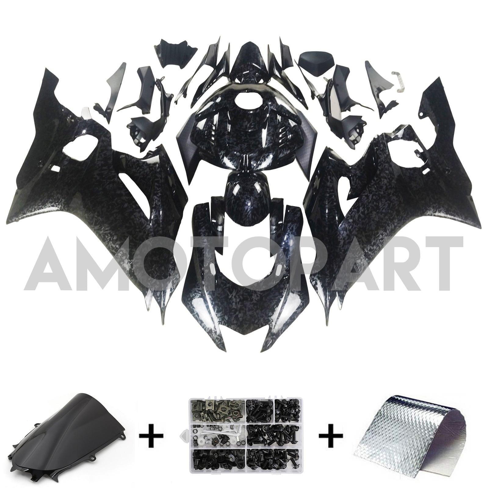 Amotopart 2017-2023 Yamaha YZF R6 Carbonfaser Black Grey Abzugskit