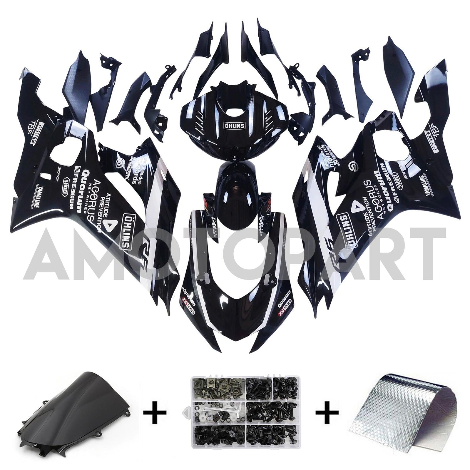 Amotopart 2017-2023 Yamaha YZF R6 White Black Fairing Kit