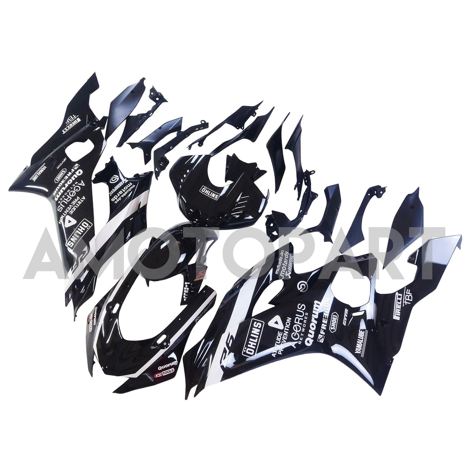 Amotopart 2017-2023 Yamaha YZF R6 White Black Fairing Kit