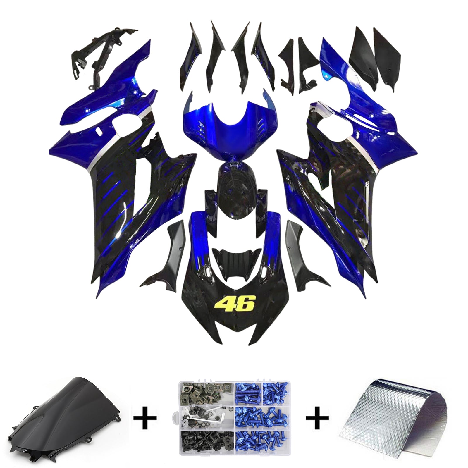 Amotopart 2017-2023 Yamaha YZF R6 Glossy Blue Black Fairing Kit