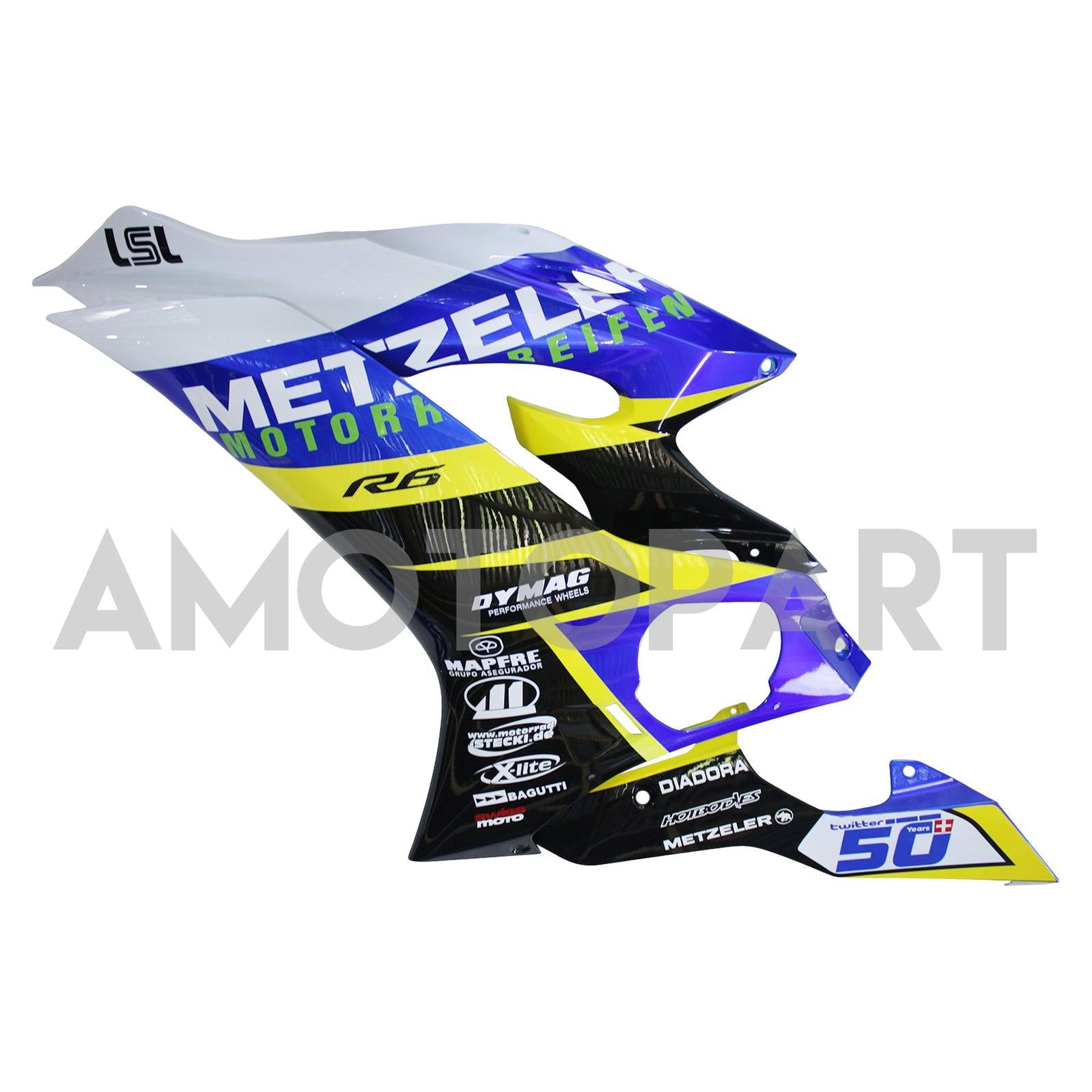 Amotopart 2017-2023 Yamaha YZF R6 White Blue Black Black Yellow Fearing Kit