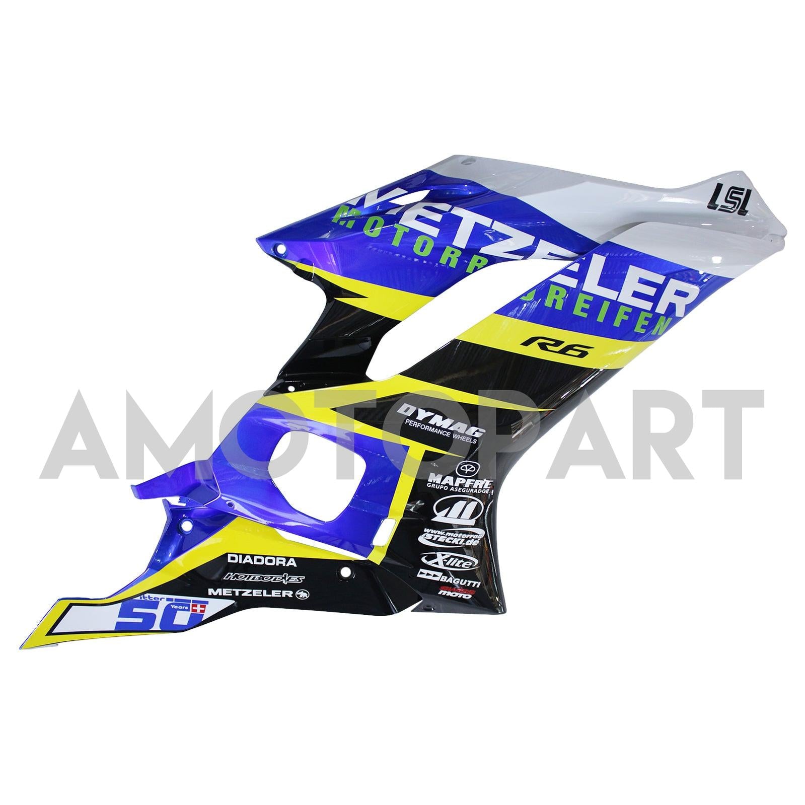 Amotopart 2017-2023 Yamaha YZF R6 White Blue Black Black Yellow Fearing Kit