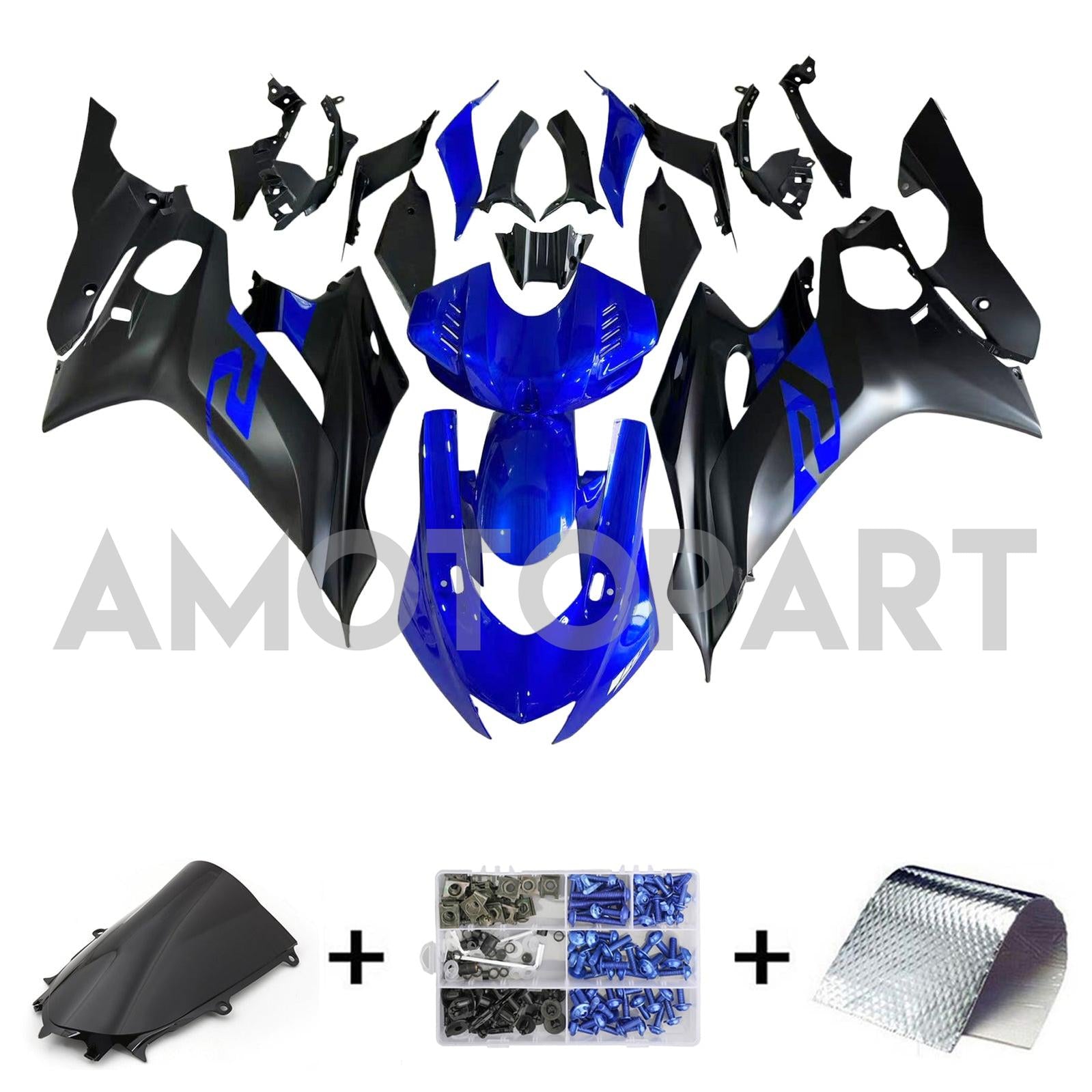 Amotopart 2017-2023 Yamaha YZF R6 Blue Black Fairing Kit