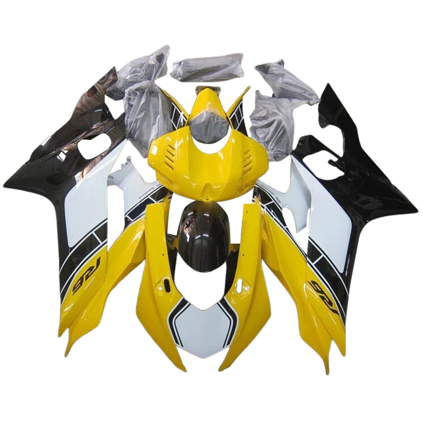 Amotopart 2017-2023 Yamaha Yzf R6 Kit de carénage noir jaune blanc