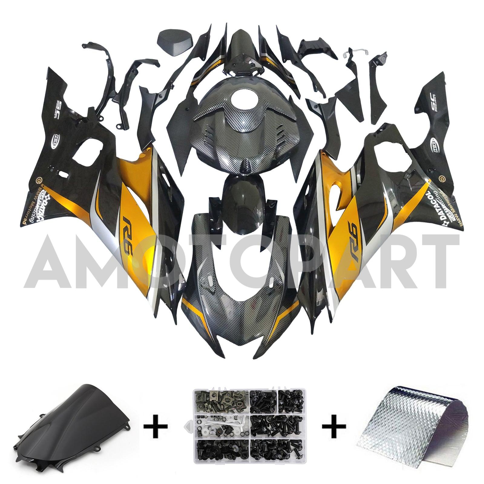 Amotopart 2017-2023 Yamaha YZF R6 Carbonfaser Gold Schwarzverkleidungskit