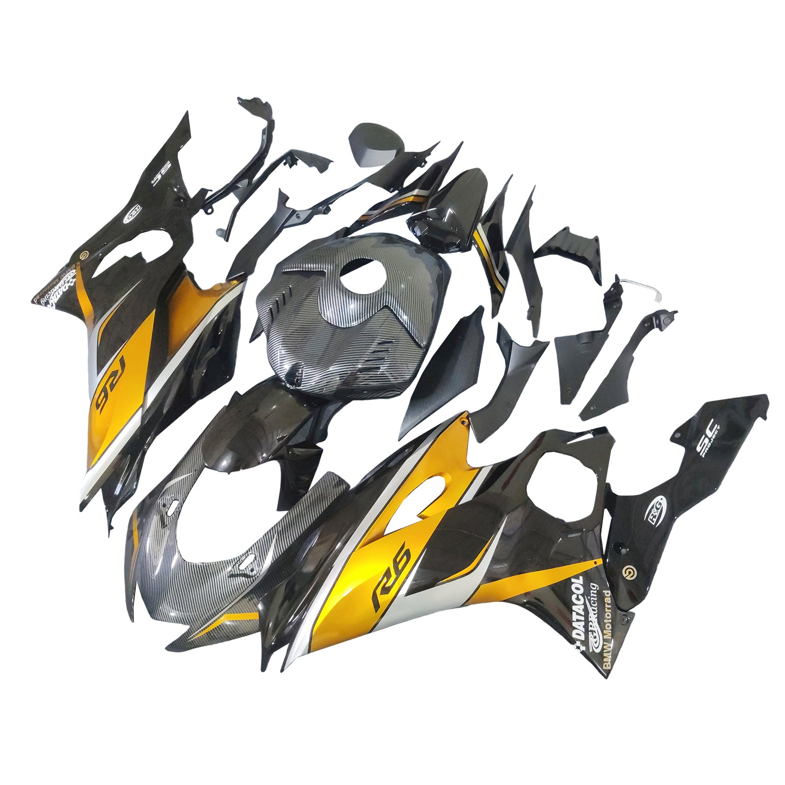 Amotopart 2017-2023 Yamaha YZF R6 Carbon Fiber Gold Black Fairing Kit