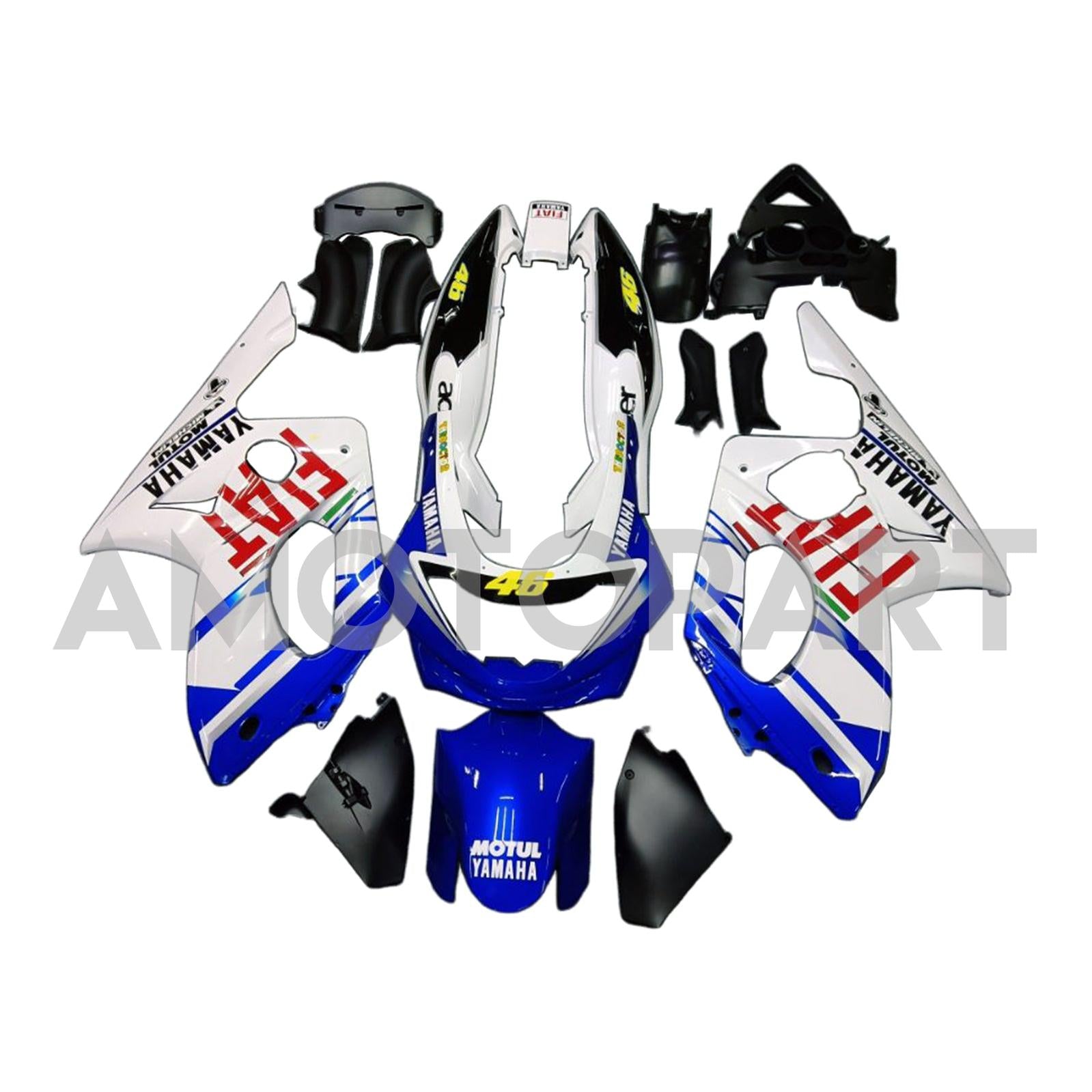 Amotopart Yamaha 1996-2007 YZF 600R Thundercat White Blue Fairing Kit