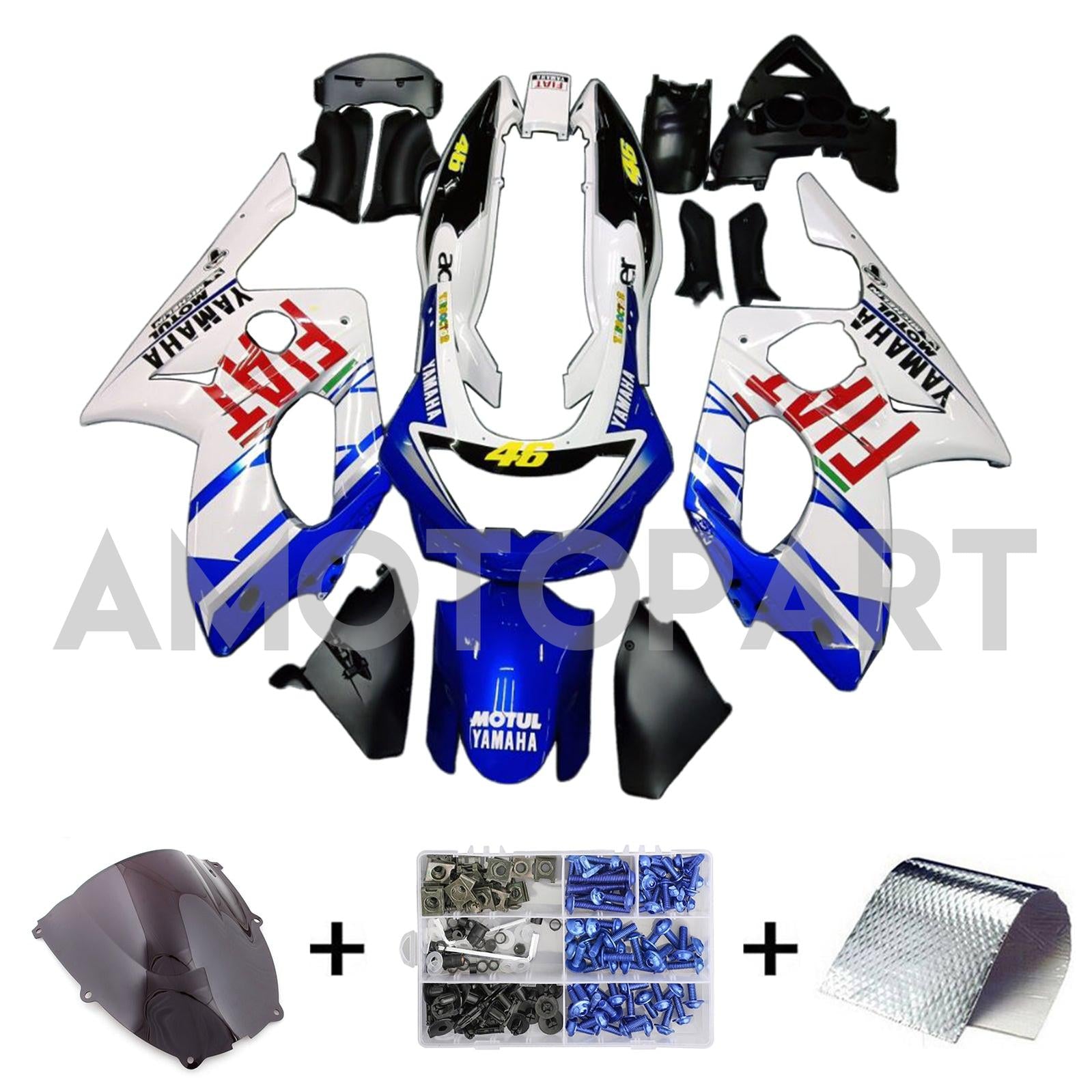 Amotopart Yamaha 1996-2007 YZF 600R Thundercat White Blue Fairing Kit