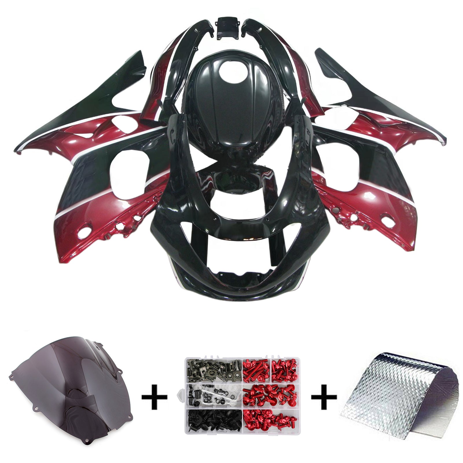 Amotopart 1996-2007 Yamaha YZF 600R Thundercat Black Dark Red Fairing Kit