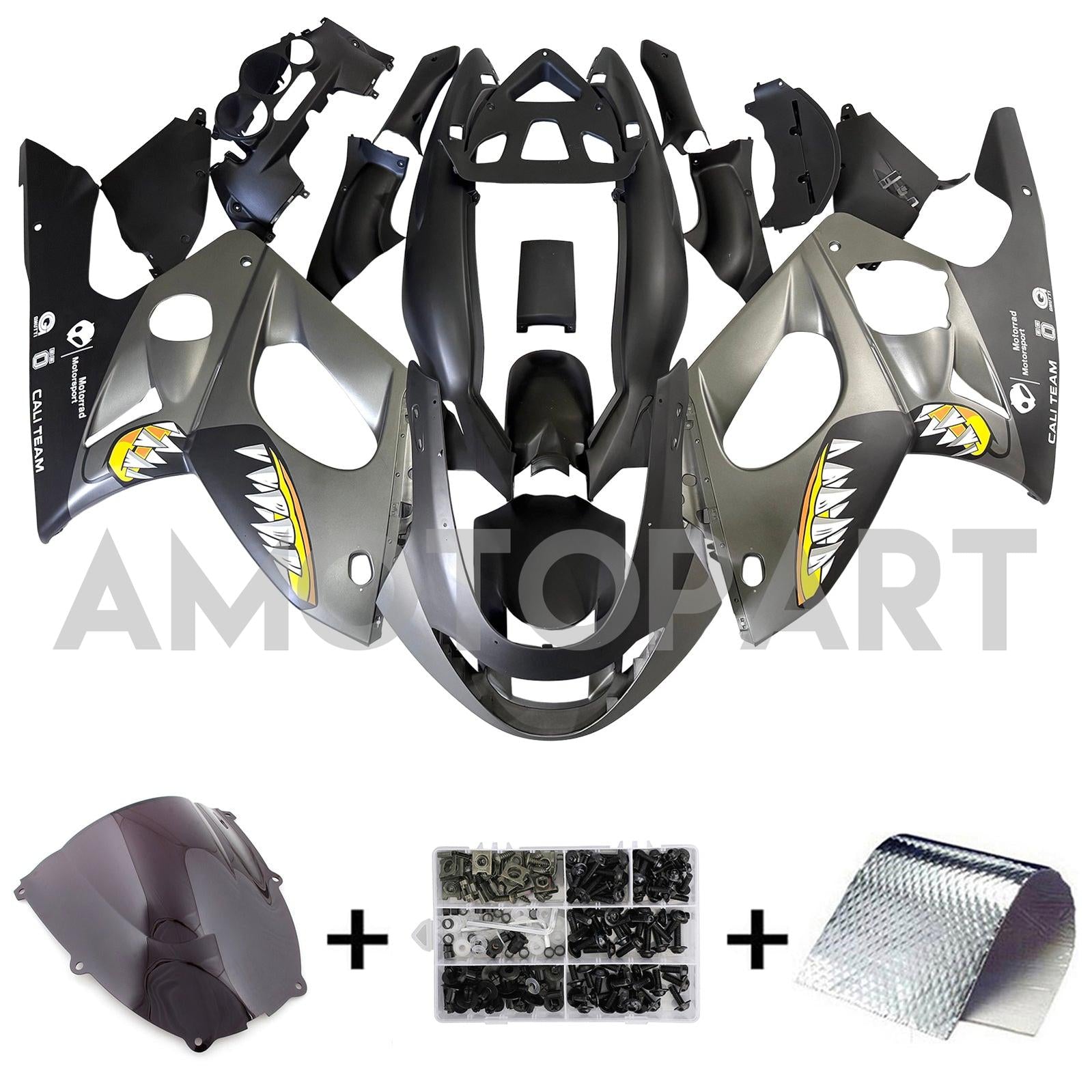 Amotopart 1996-2007 Yamaha YZF 600R Thundercat Matte Grey Black Fairing Kit